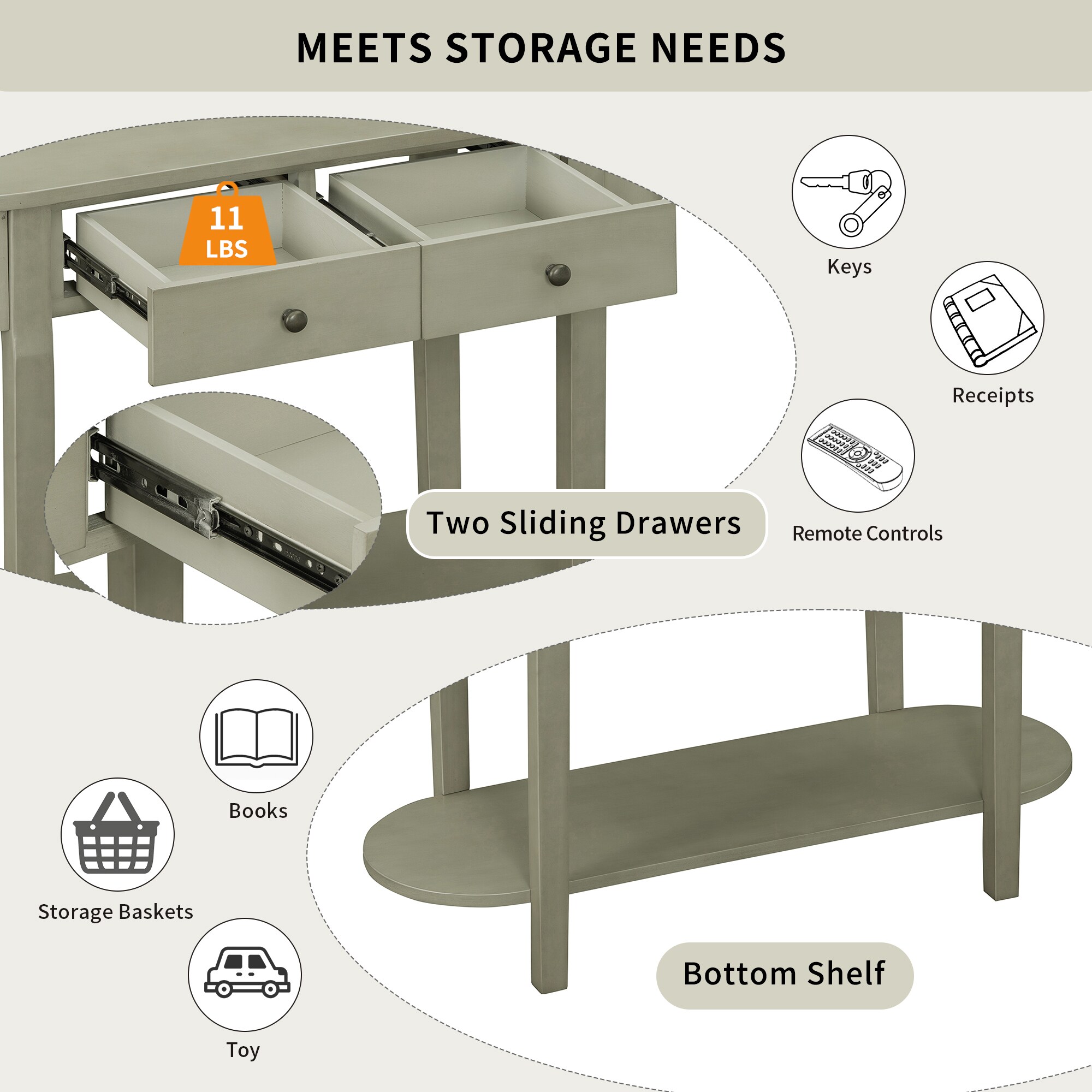 SINOFURN SYA330198GY Console-Sofa-Tables - View #4