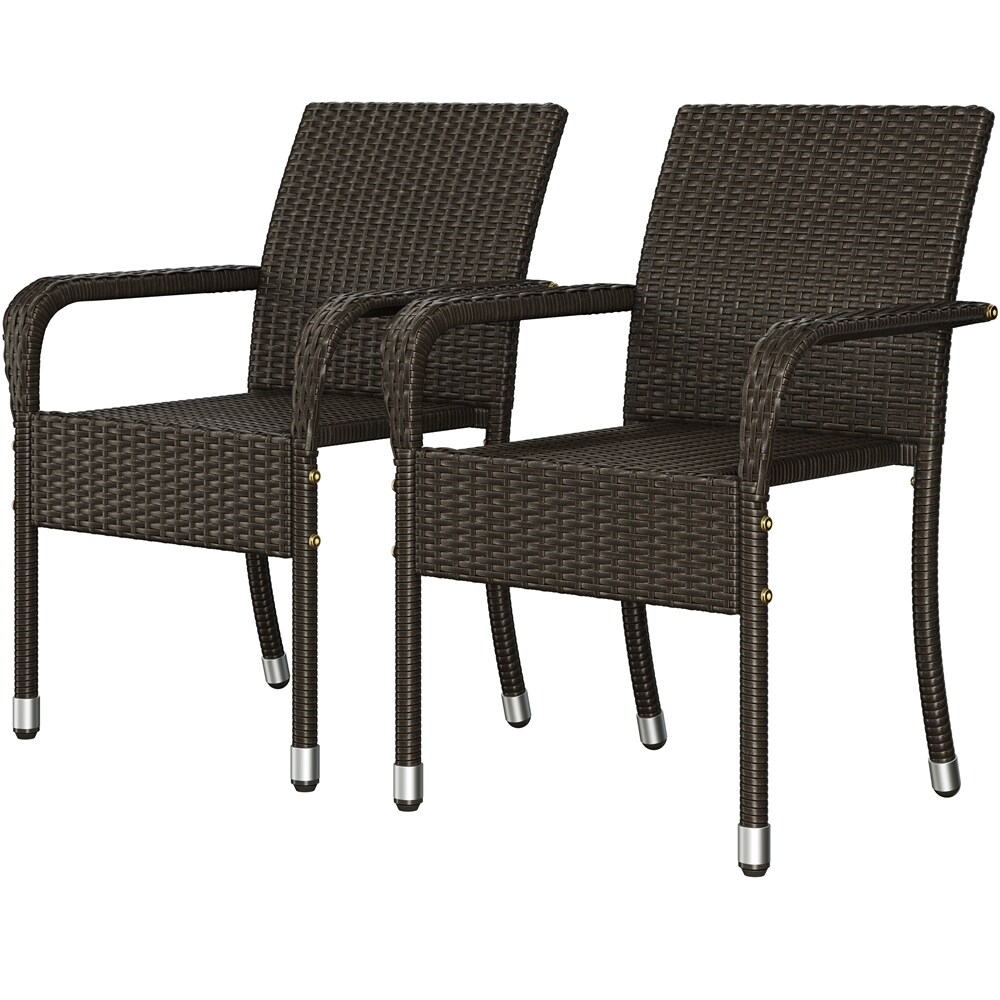 Yaheetech LSPOBW0001 2pcs Brown Outdoor PE Rattan Chair with Adjustable Footpads