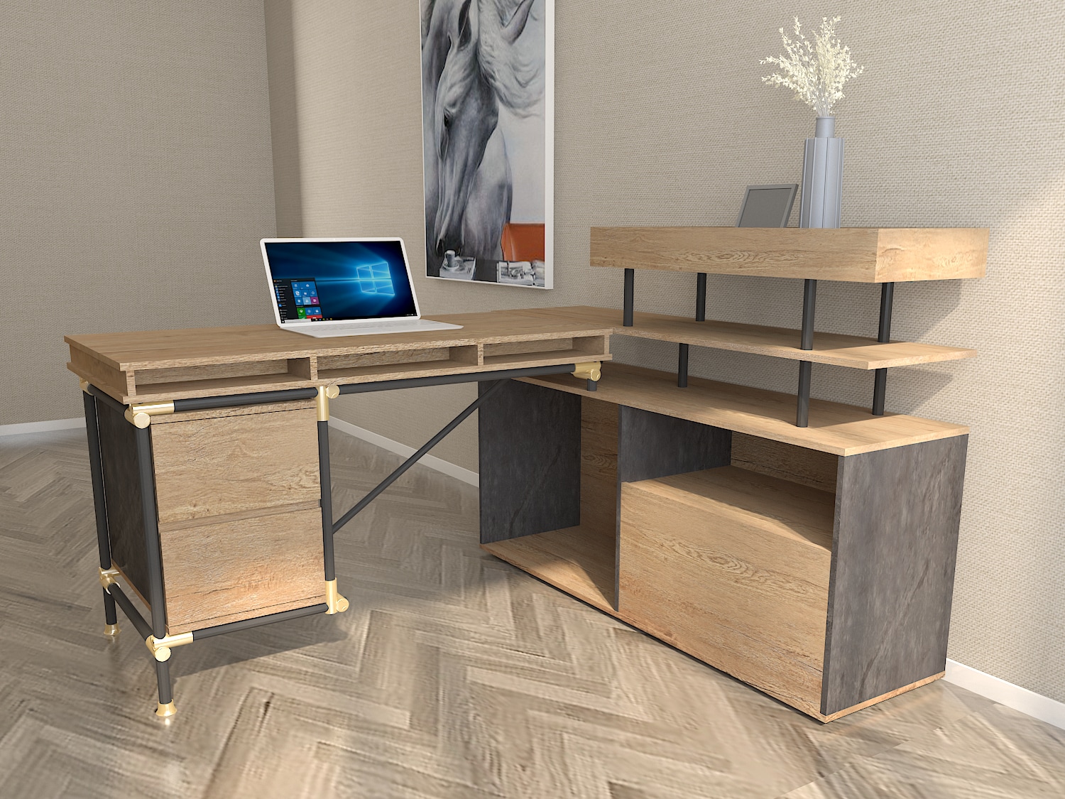 CASAINC WF-PW001D-LA Desk 55.12-in Brown Modern/Contemporary Executive Desk