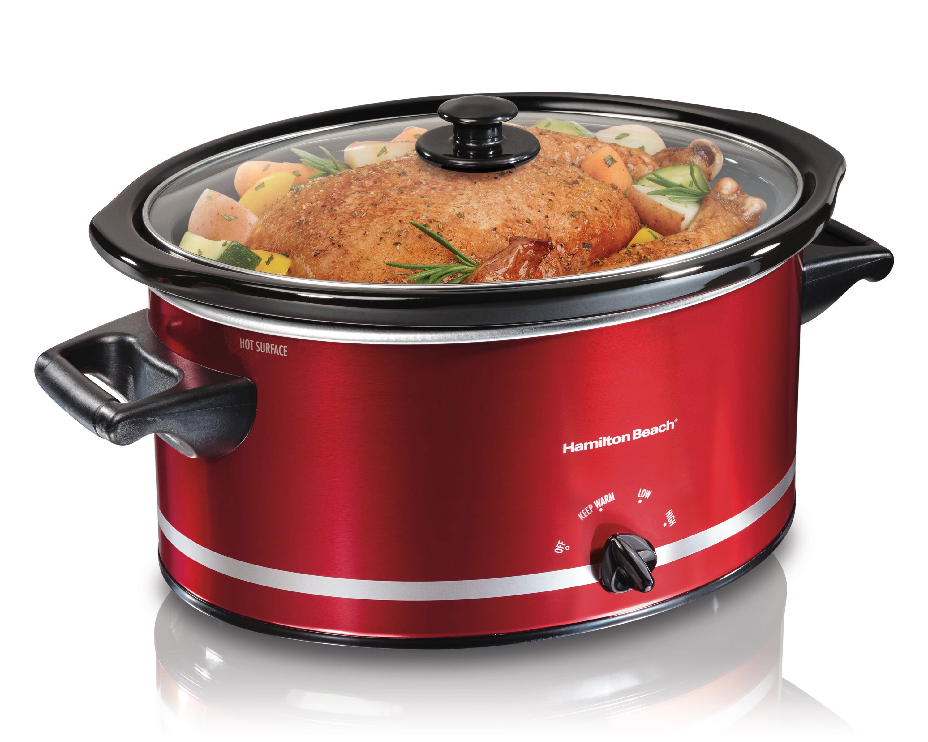 Elite 8.5-Quart Red Oval Slow Cooker with Stoneware Liner