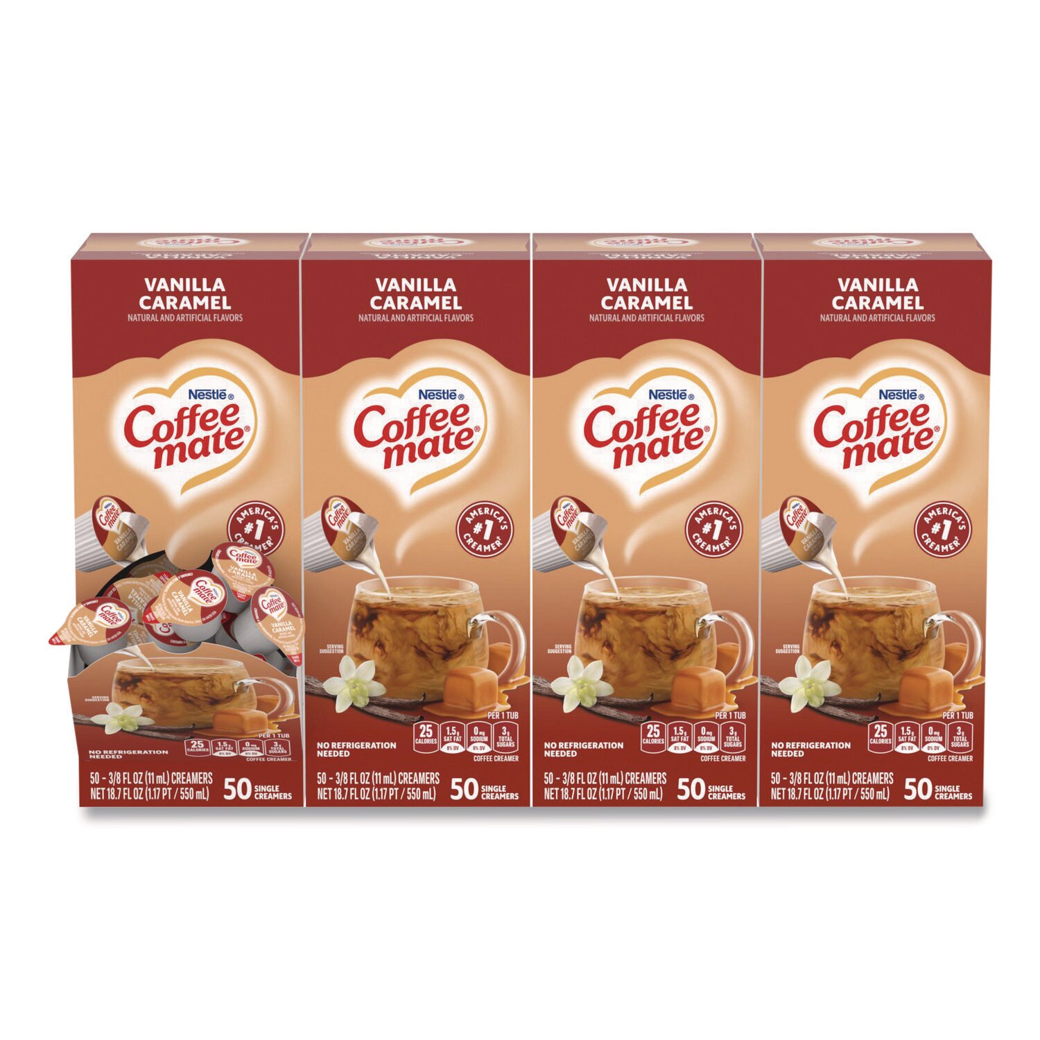 Coffee Mate Liquid Coffee Creamer Vanilla Caramel 0.38 oz Mini Cups 50/Box 4 Boxes/Carton