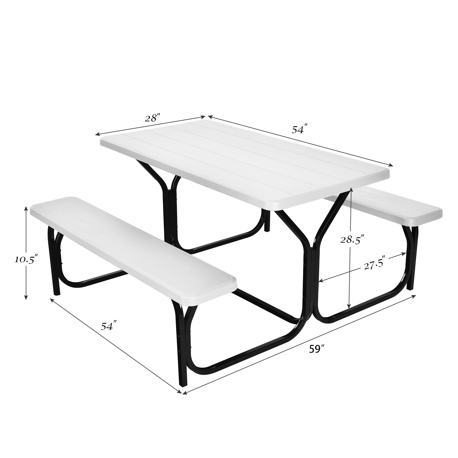 White Steel Frame Outdoor Picnic Table Bench Set