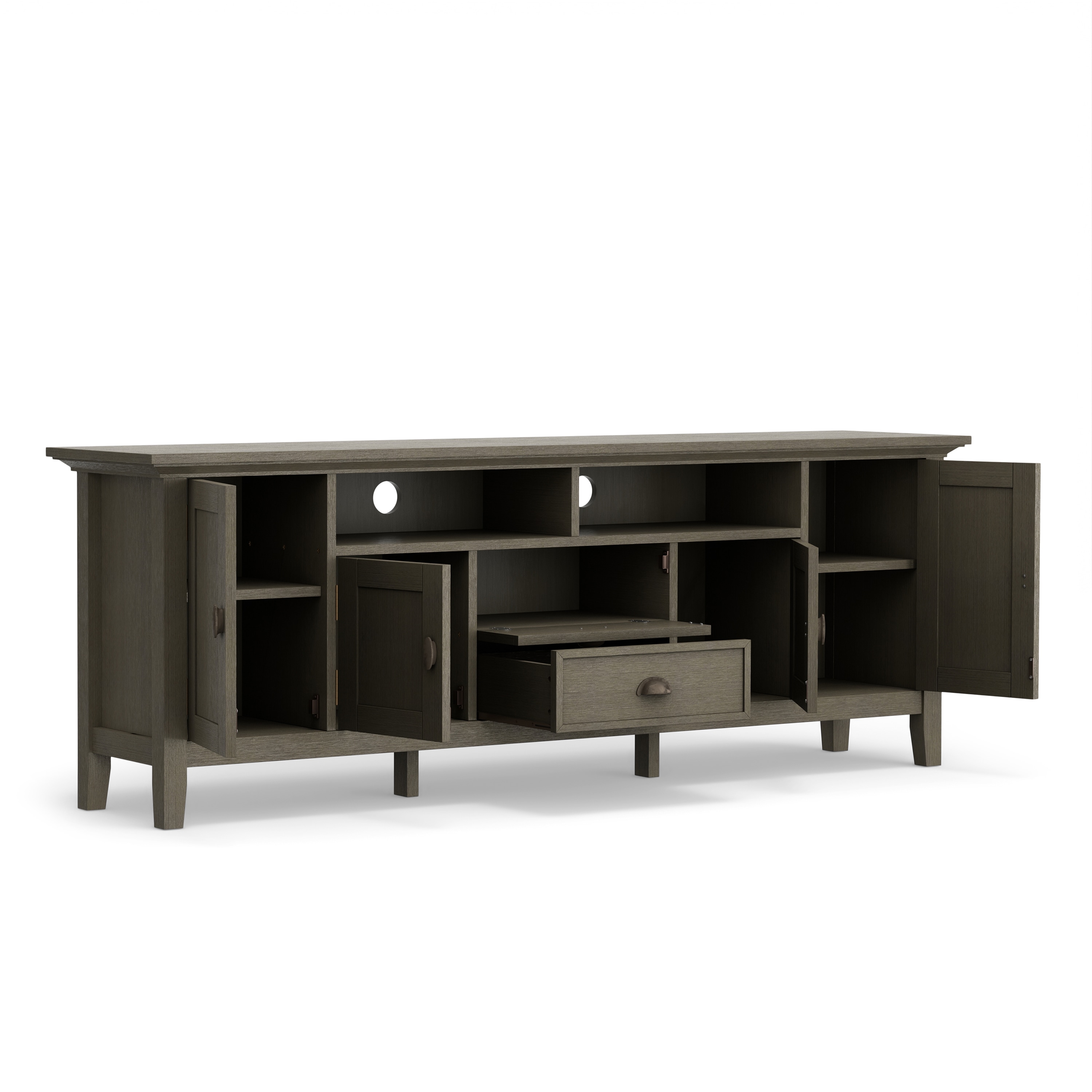 Farmhouse Grey Solid Wood 72" TV Media Stand with Cabinets