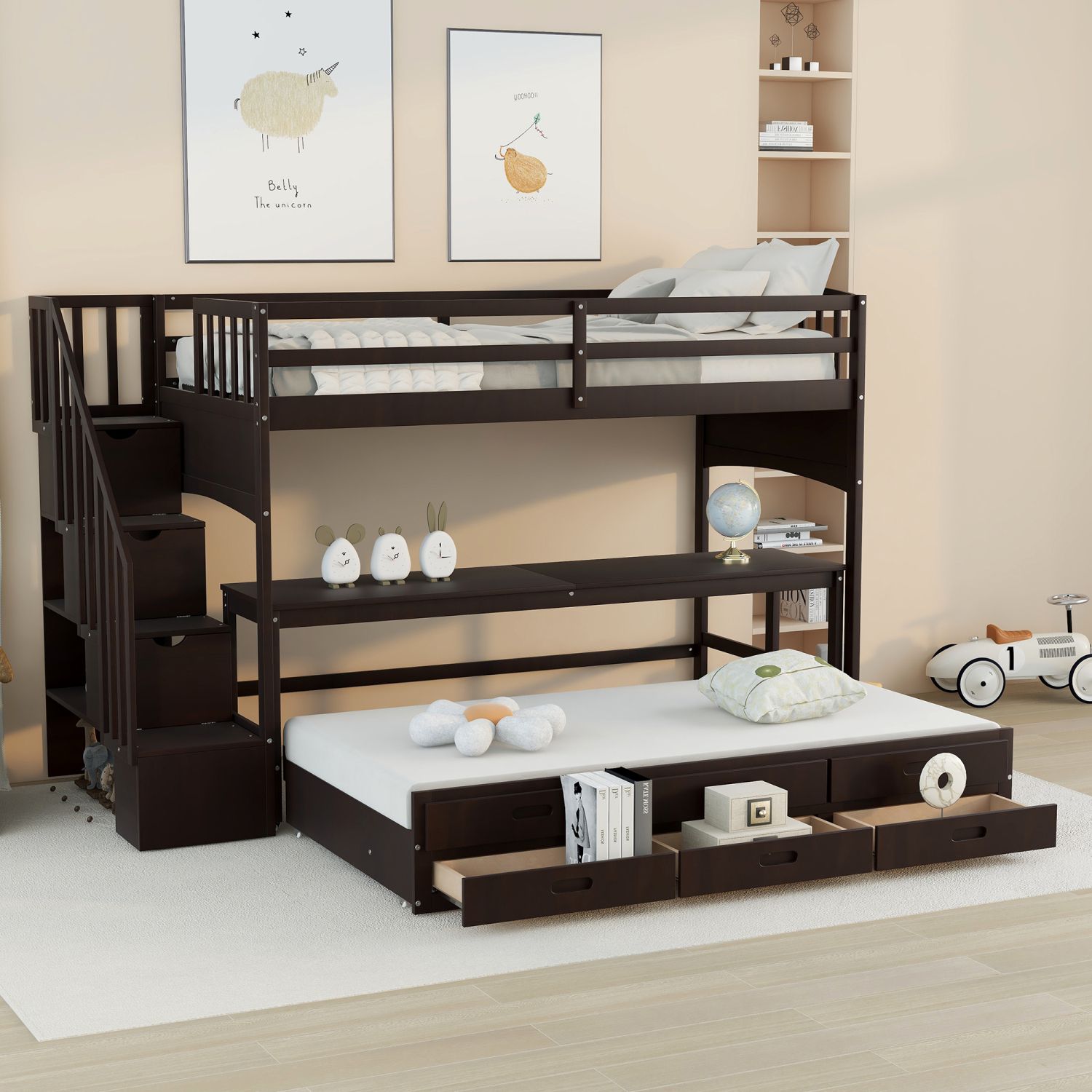 JASMODER LT000819AAP Espresso Twin Composite Platform Bed with Storage