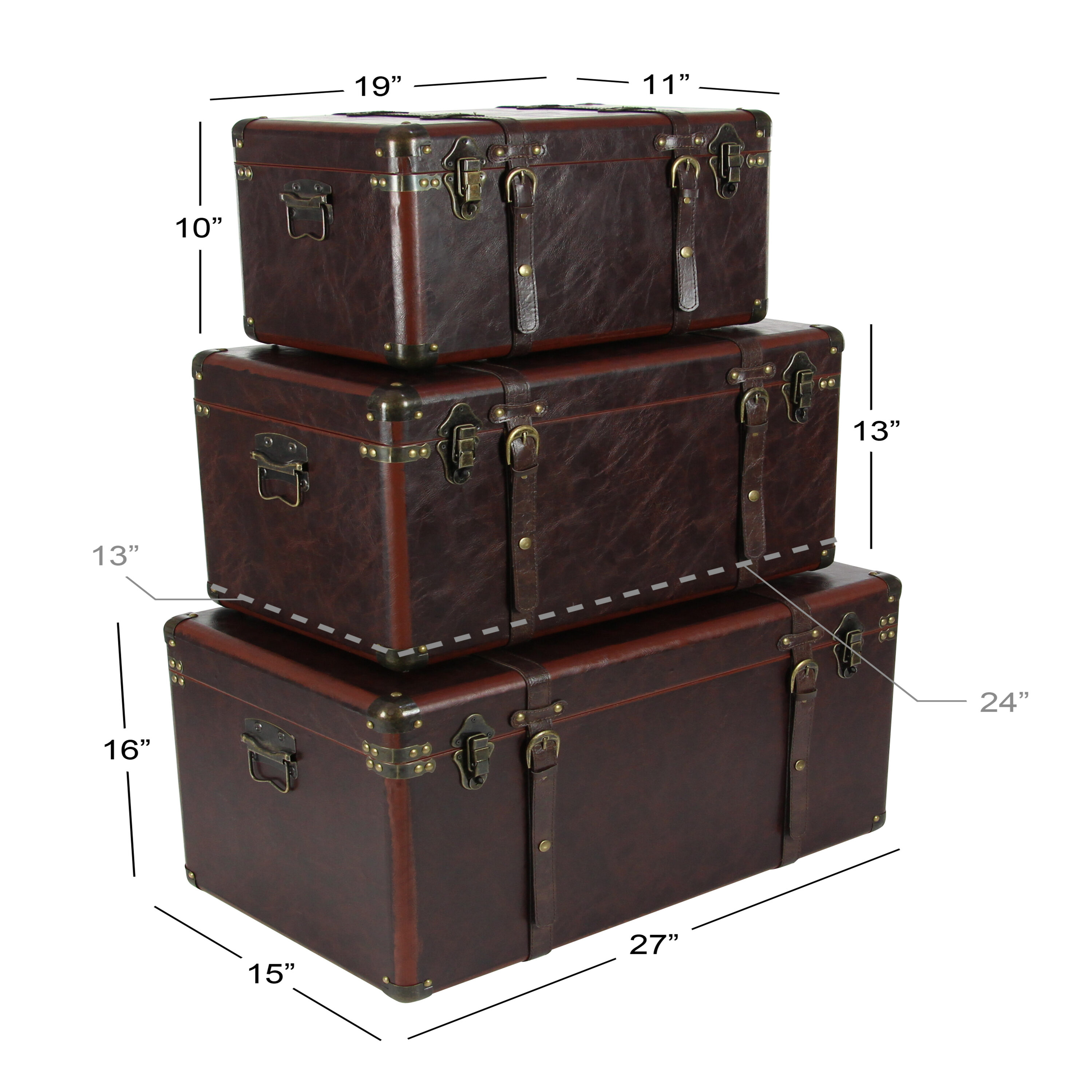 Faux Leather Storage Trunk Set of 3 - Vintiquewise