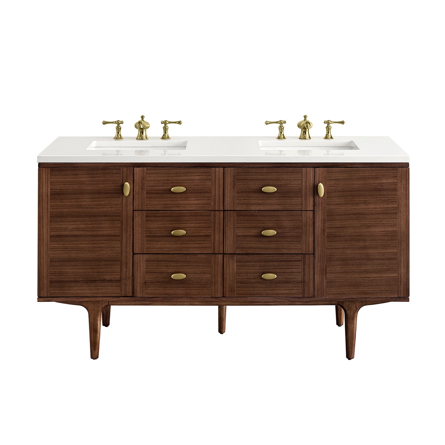 Amberly 60" Walnut Double Vanity with White Quartz Top