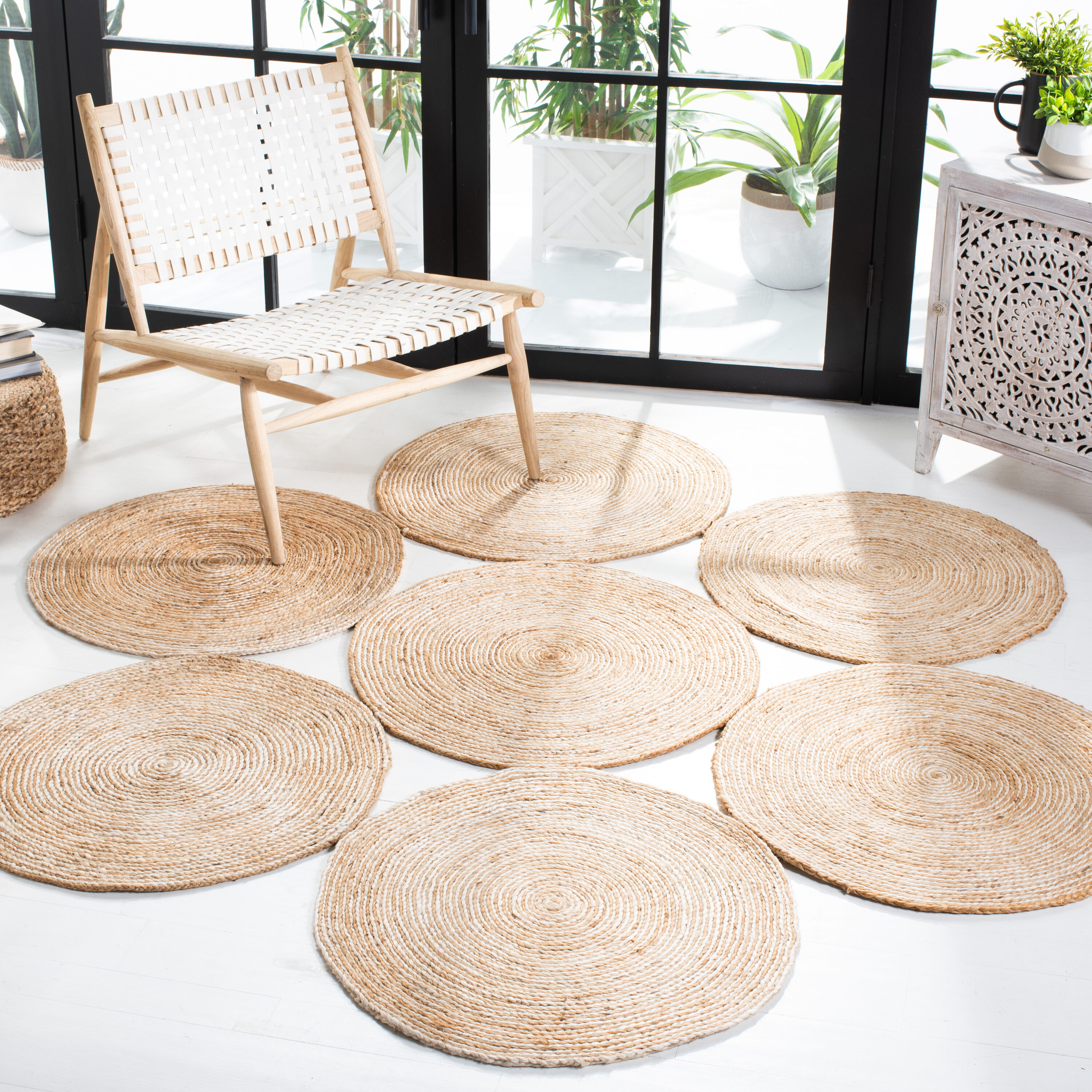 Safavieh  Natural Fiber 164 Ivory/Natural Bohemian 5ft x 5ft Round Rug
