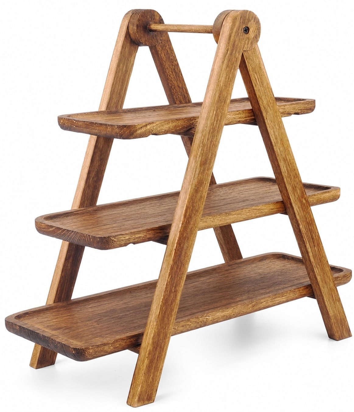 Etokfoks 13 46 in Brown Wood 3 Tier Serving Tray with Collapsible Ladder Stand Rectangle for Everyday Use #LET3WPLH9