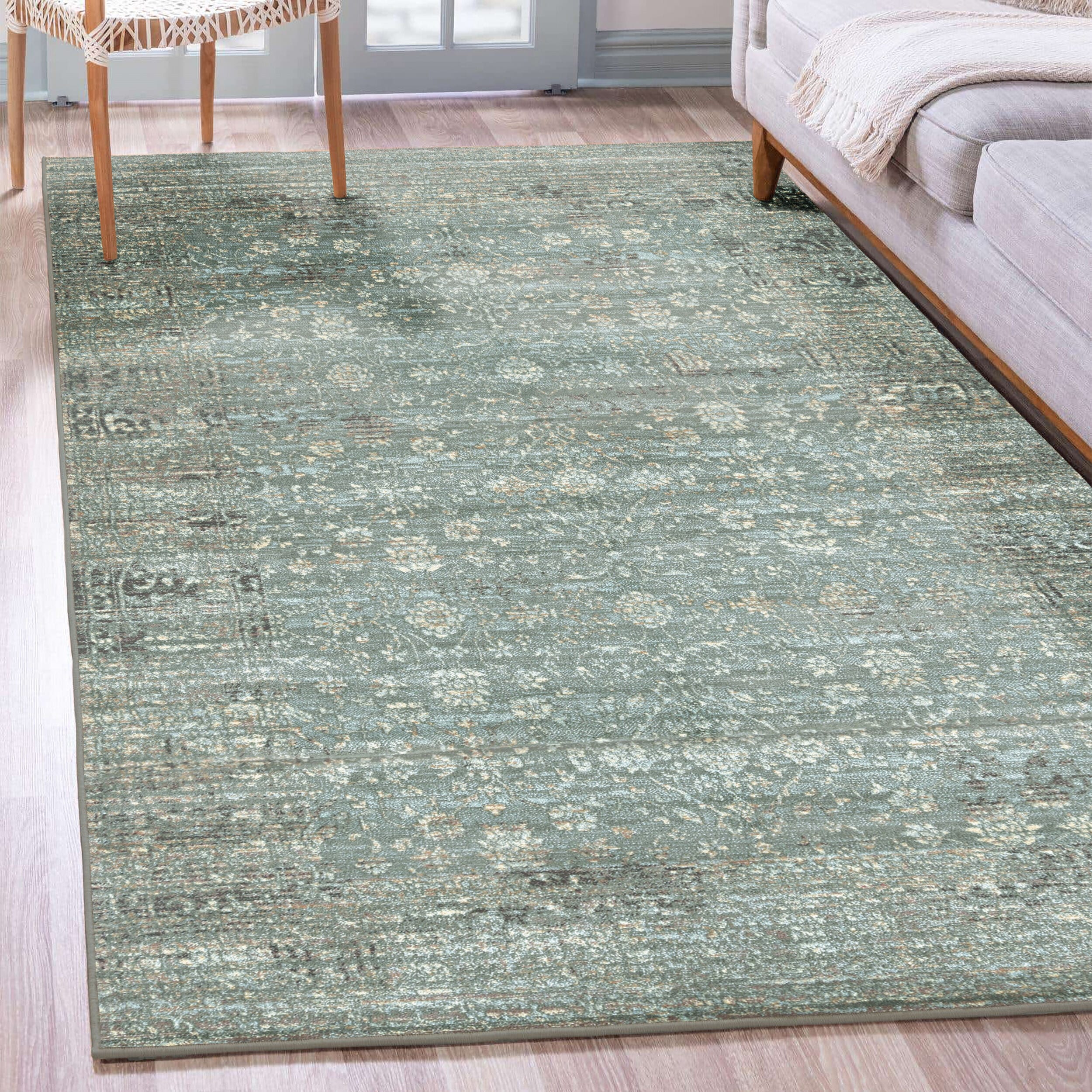 Radici USA 500/2000/LT GREEN Seriate 3 x 5 (ft) Polypropylene Green Rectangular Indoor Distressed/Overdyed Vintage Area rug