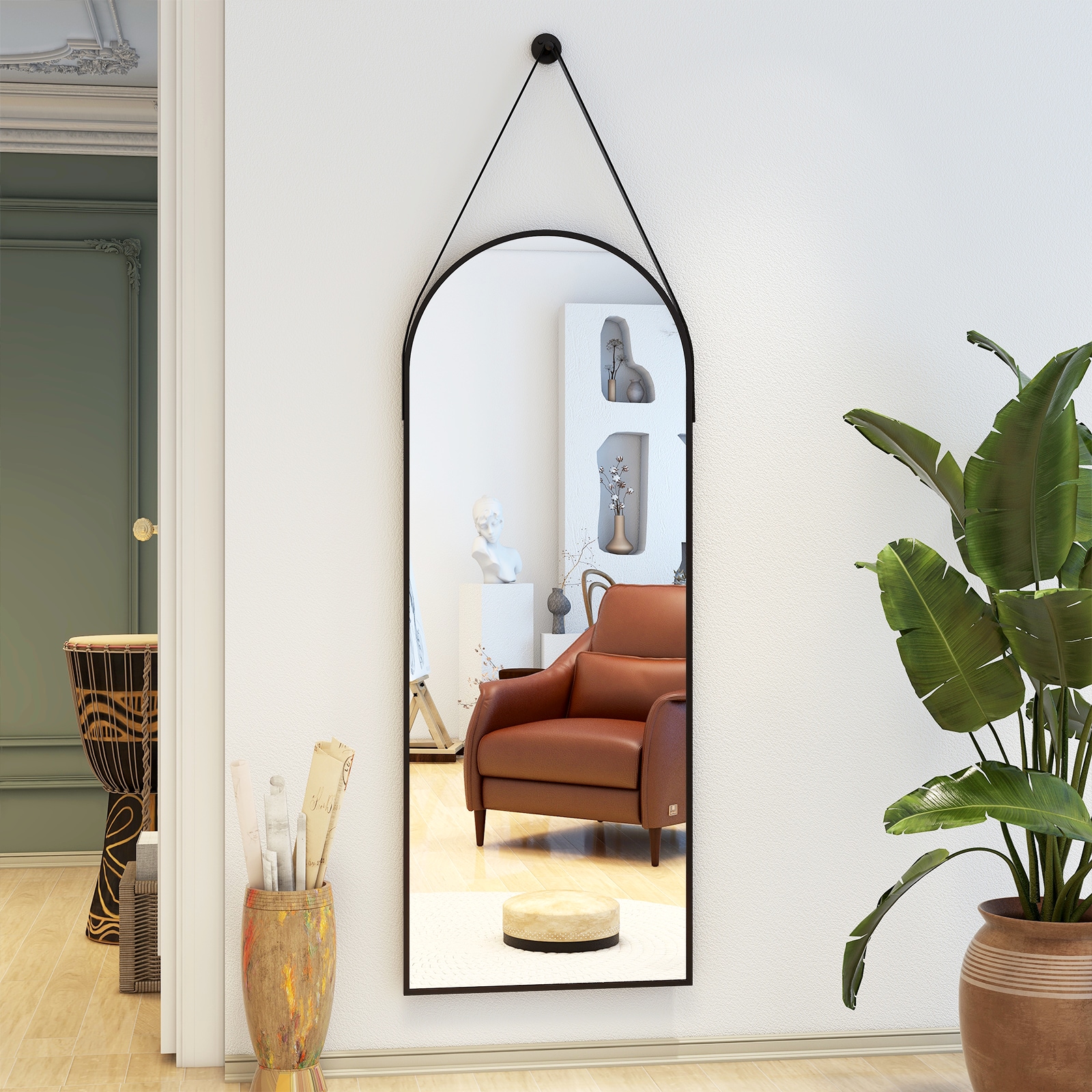 BEAUTYPEAK PDGXZJ1648B 16-Inches W x 48.0-Inches H Arch Black Framed Wall Mirror