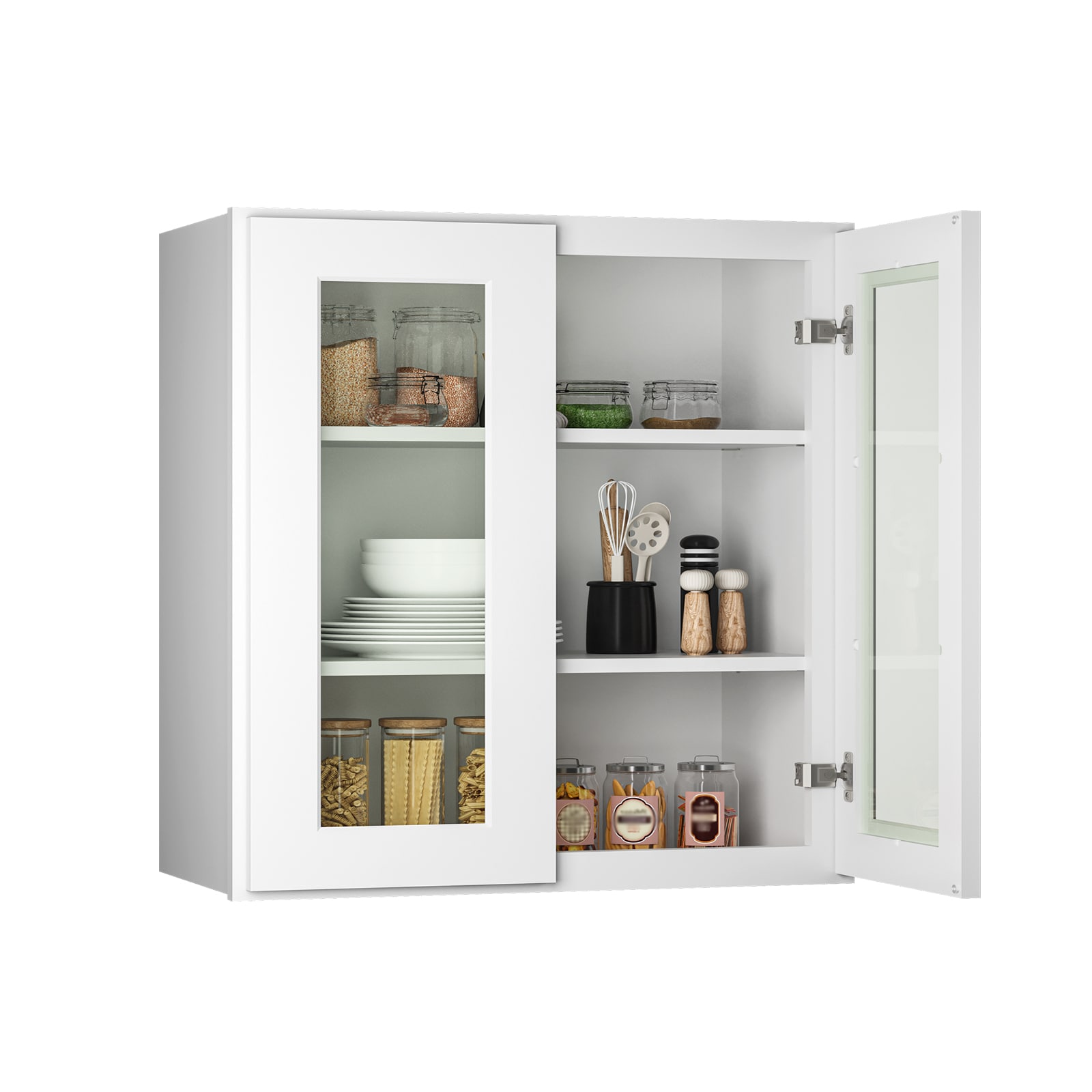 LOVMOR 27-in W x 12-in D x 30-in H in Shaker White Plywood Ready to Assemble Wall Kitchen Cabinet with Shelves and Glass