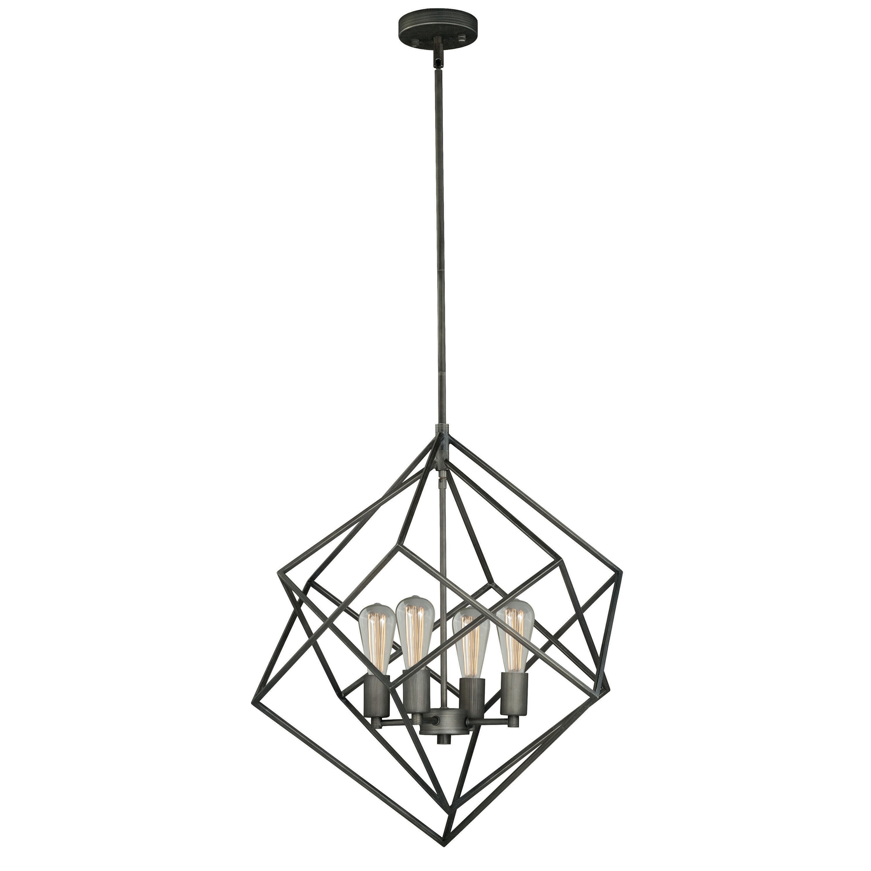 Rad Geometric Nested Cube 4-Light Chandelier in Warm Pewter