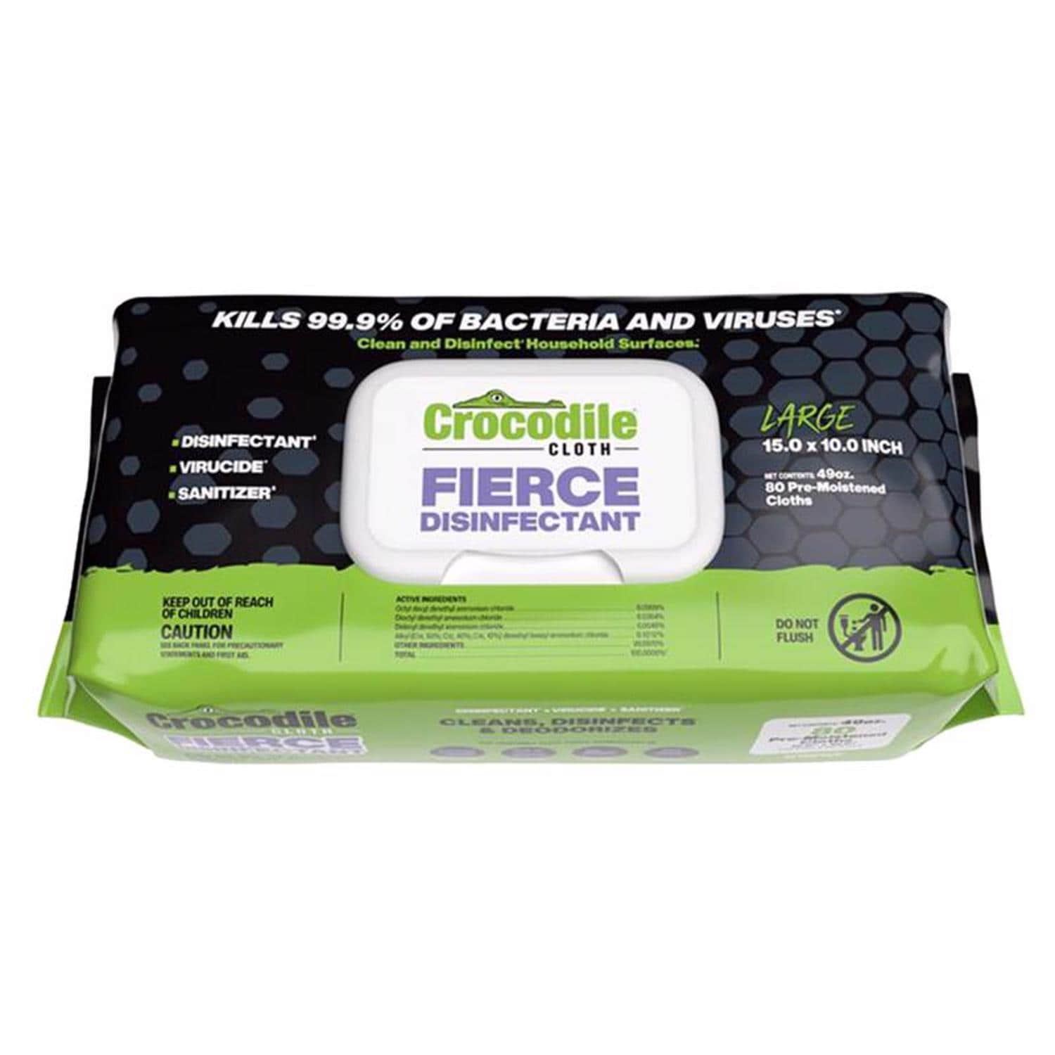 Crocodile Cloth  Fierce Disinfecting Wipes 15 in. W X 10 in. L 80 wipes 80 pk