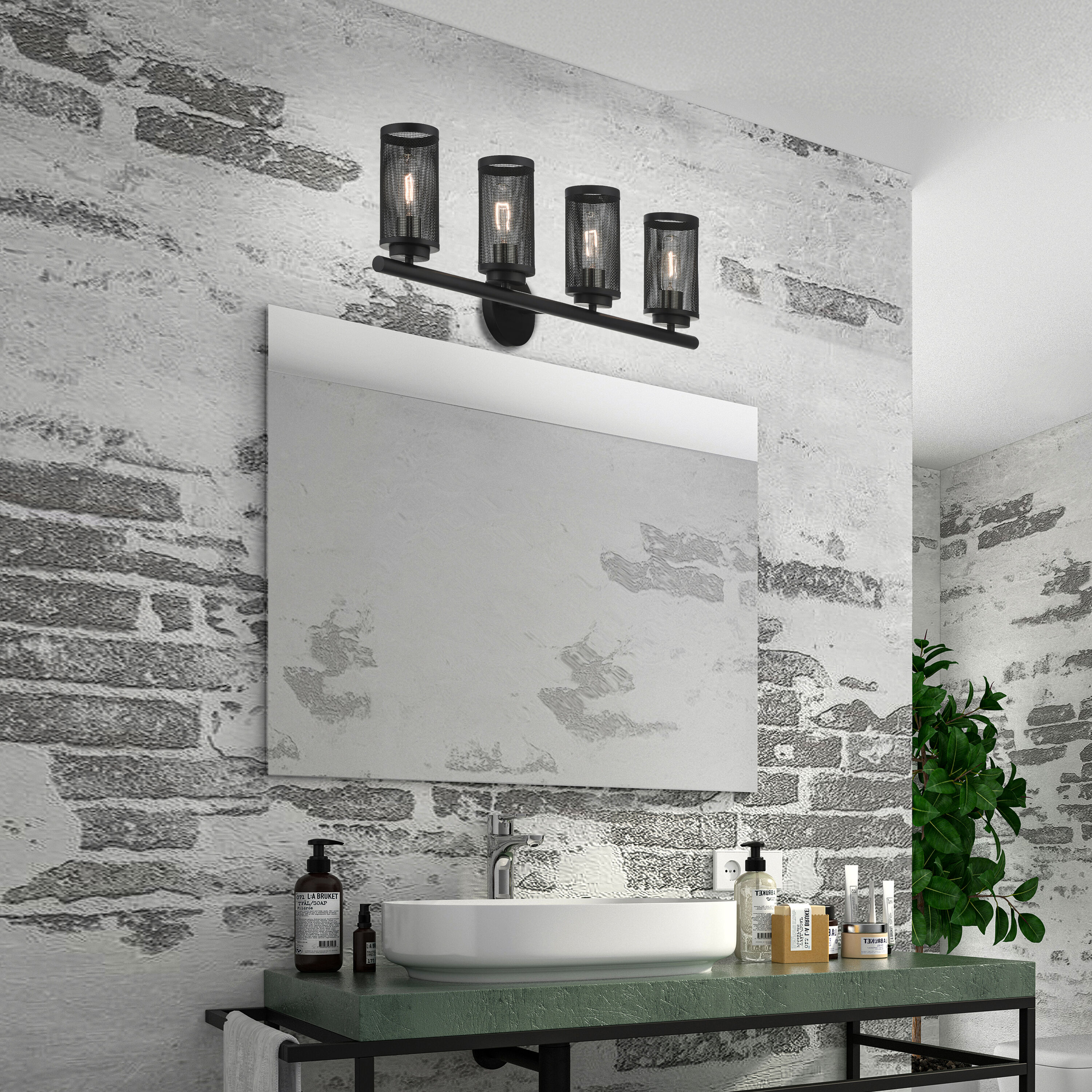 Industro Sleek 4-Light Black and Brushed Nickel Outdoor Vanity Sconce