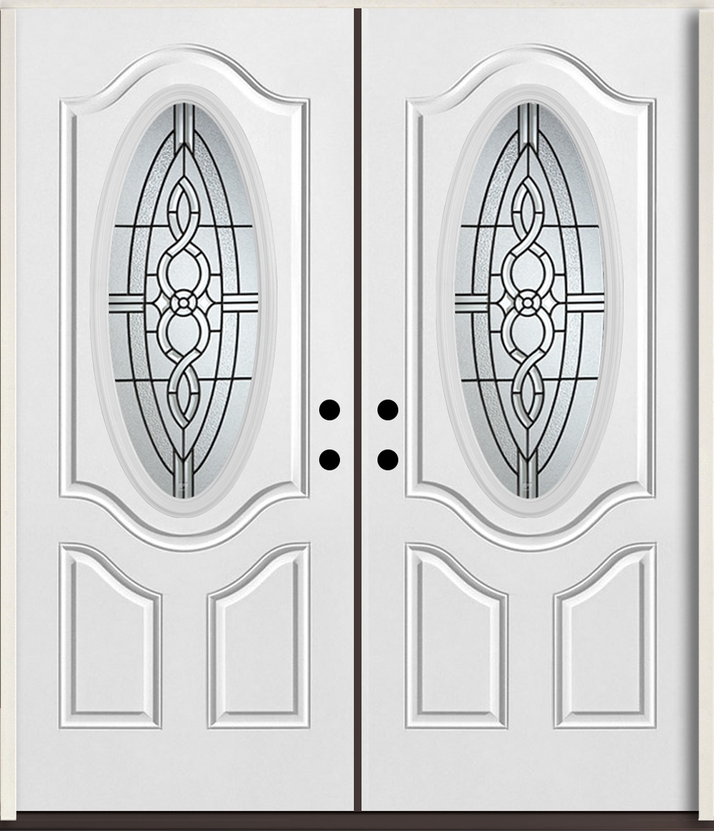American Building Supply LO963475 Calista 72-in x 80-in x Fiberglass Oval lite Right-hand inswing Arctic White Paint Painted Prehung Double Front Door Insulating core