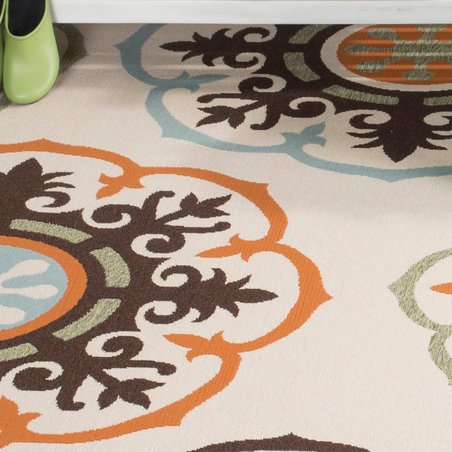 Reversible Floral Cream & Terracotta Synthetic Rug 27"x8"