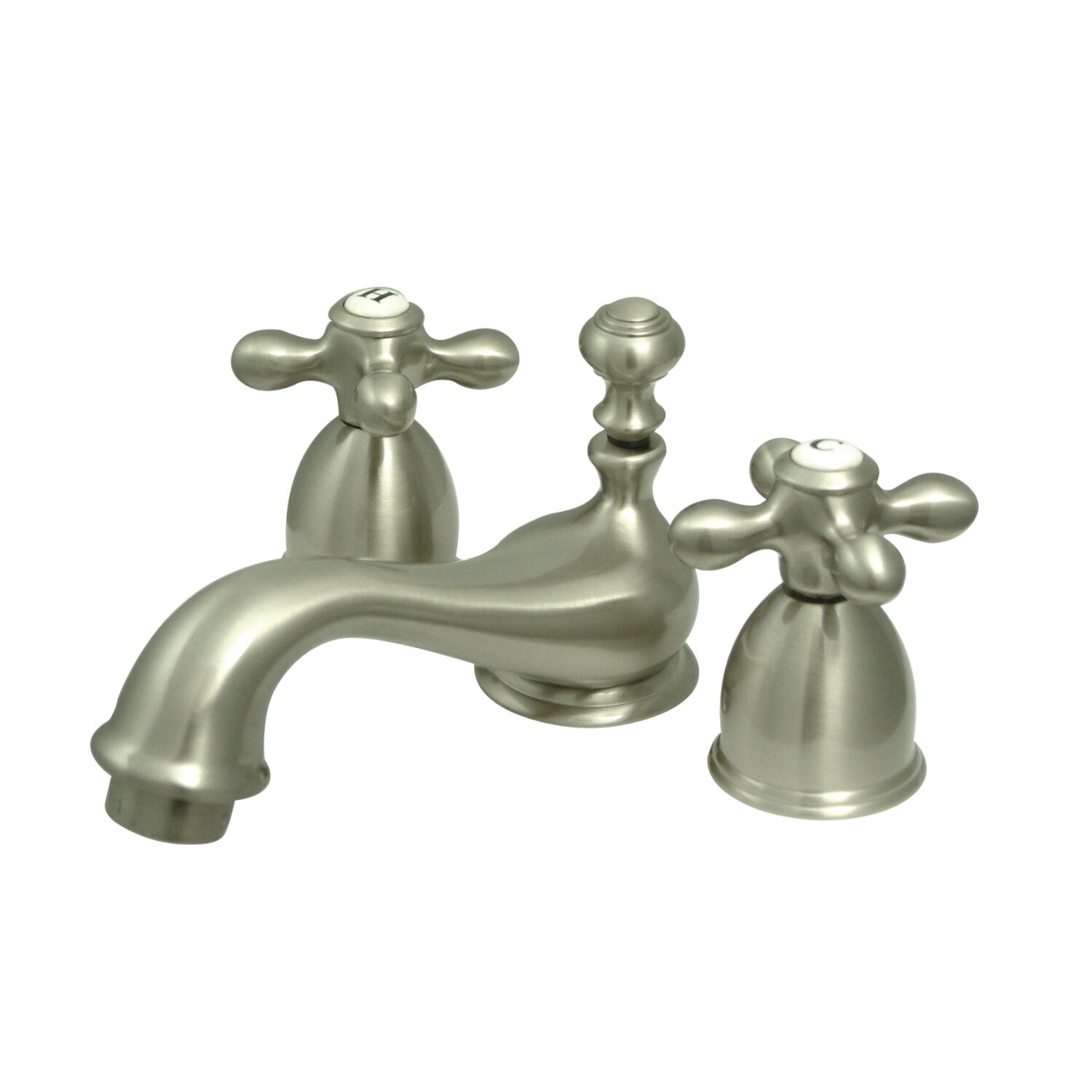 Kingston Brass Georgian Brushed Nickel 2-handle 4-in centerset Low-arc Bathroom Sink Faucet with Drain