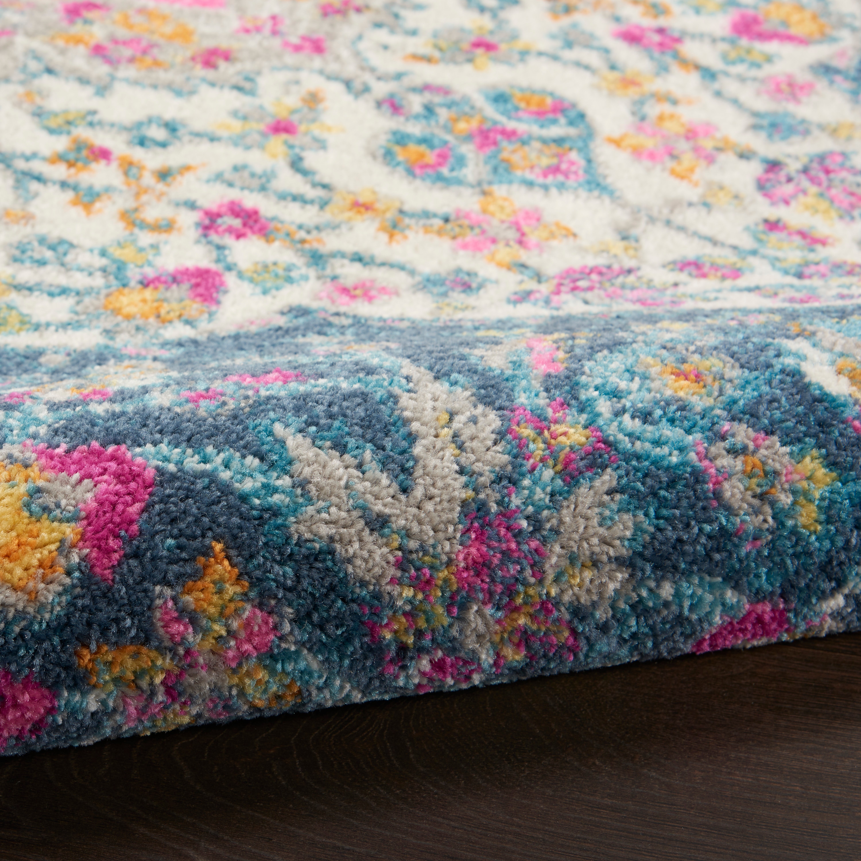 Blue and Pink Floral Synthetic 8' x 10' Reversible Rug
