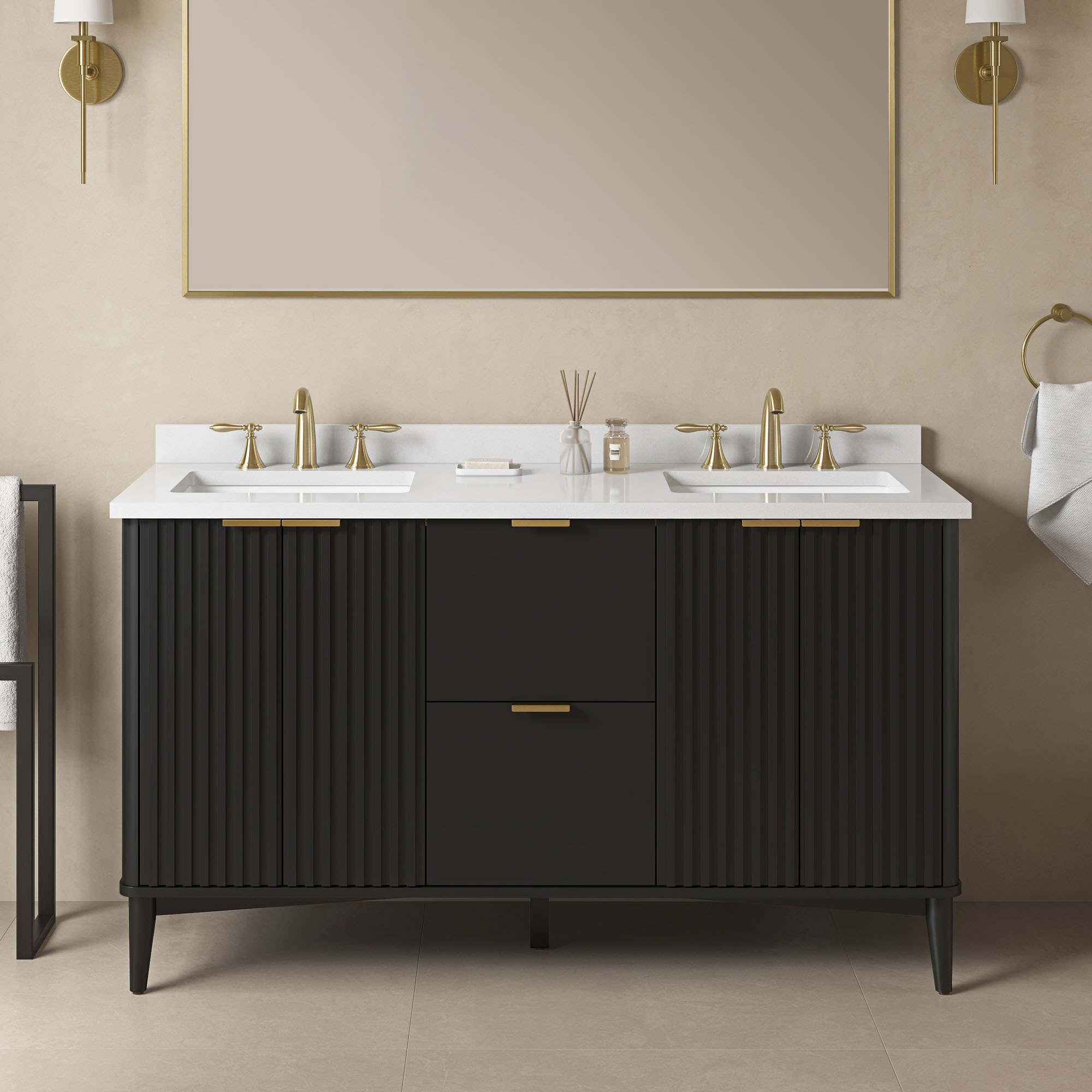 OVE Decors 15VVA-BER260-190 Gabi 60-in Onyx Black Undermount Double Sink Bathroom Vanity with White Engineered Marble Top