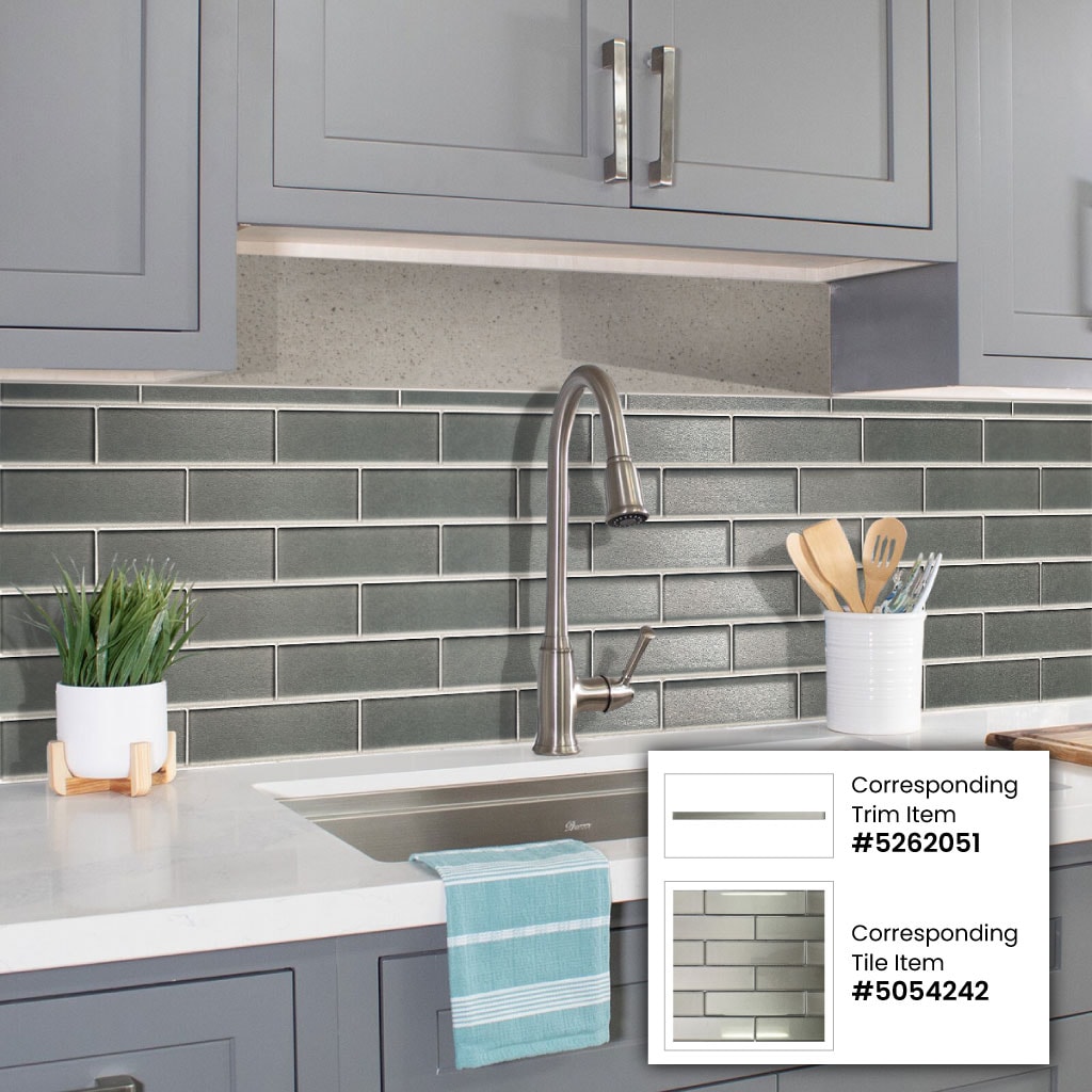 Apollo Tile (Sample) Cosmos Light Gray 4-in x 4-in Glossy Glass Brick Mosaic Wall Tile