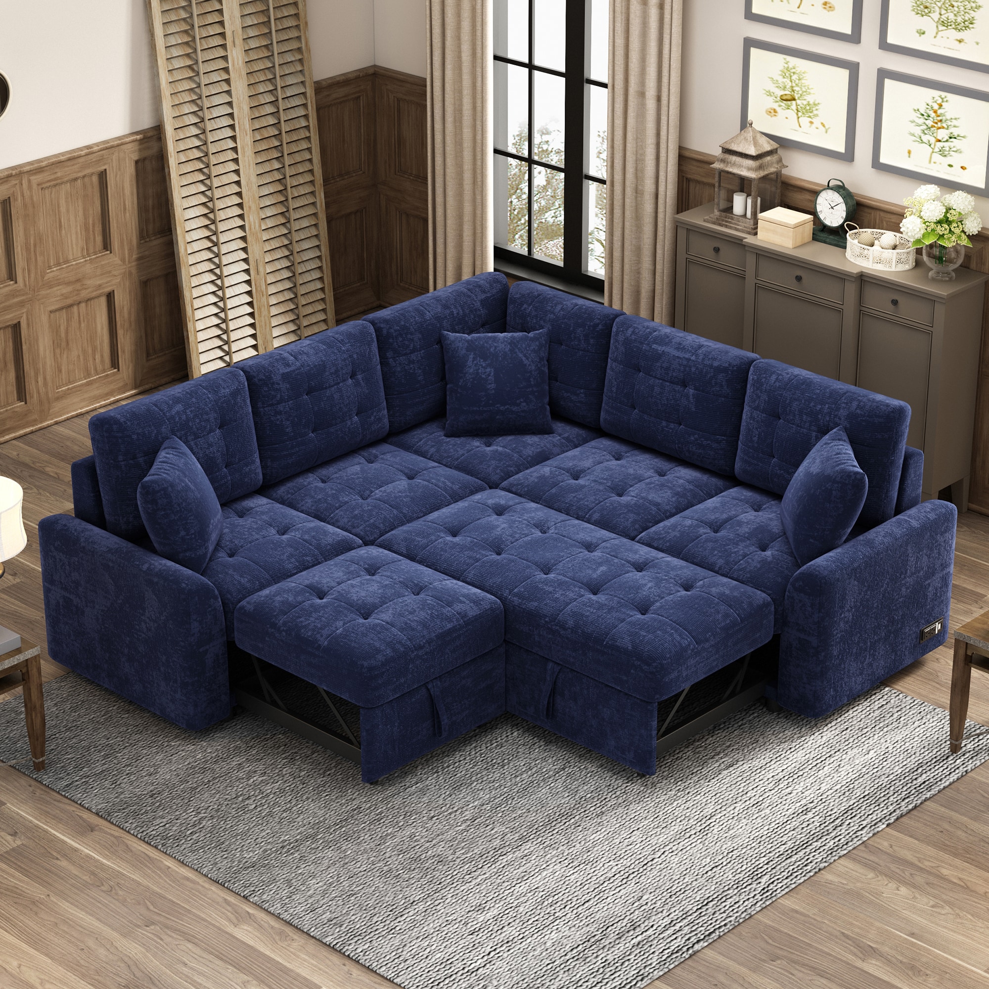 Nestfair LS0030C Navy Blue Contemporary/Modern Velvet Sofa bed