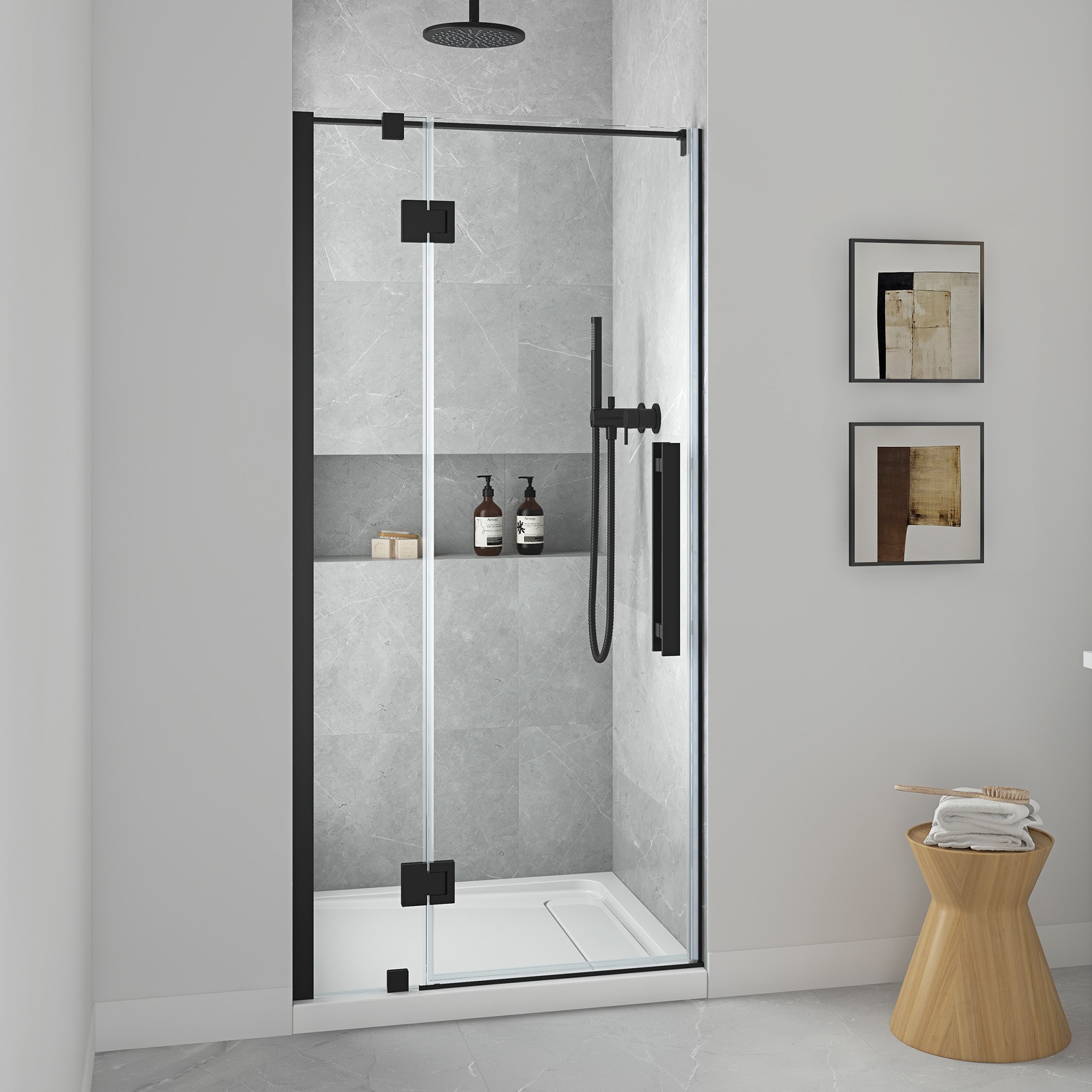 OVE Decors Niko 34-in to 36-in W x 73.9-in H Single Frameless Hinged Matte  Black Soft Close Alcove Shower Door (Clear Glass)