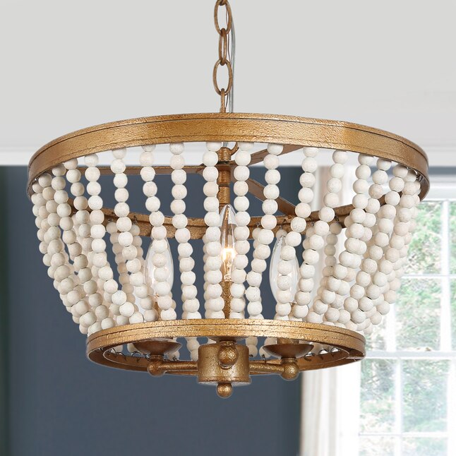 Uolfin Cecilia 3 Light Antique Gold And, Gold Chandelier With Wooden Beads