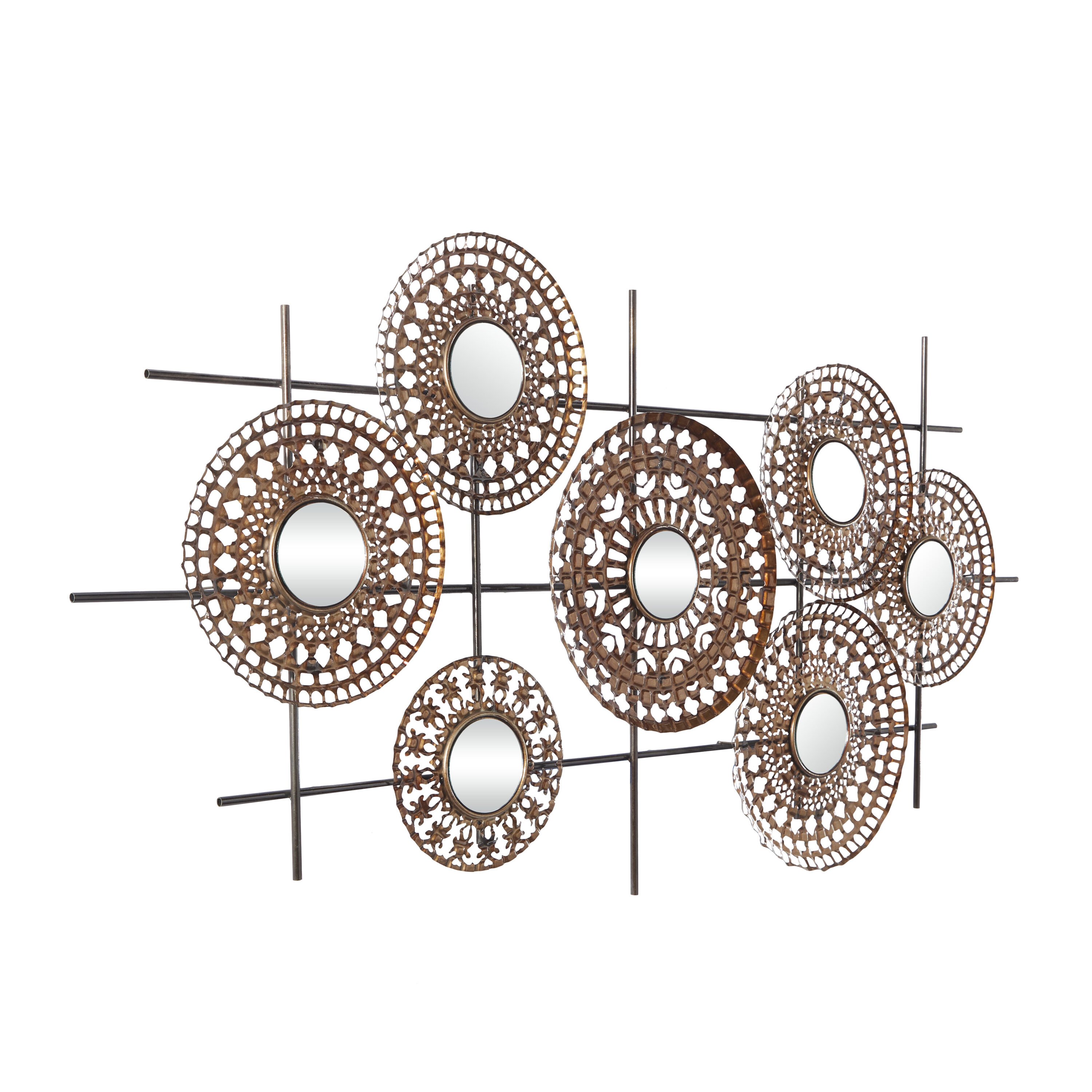 Bronze Metal Abstract Wall Sculpture with Mirrored Accents