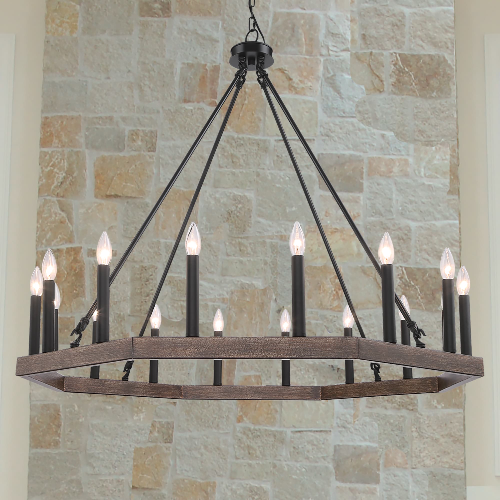 ACROMA 10586DWAZ Vada 16 -Light Matte Black Rustic Bare bulb For Use in Bedrooms, Dining Rooms, Foyers, Kitchens, Living Rooms Chandelier