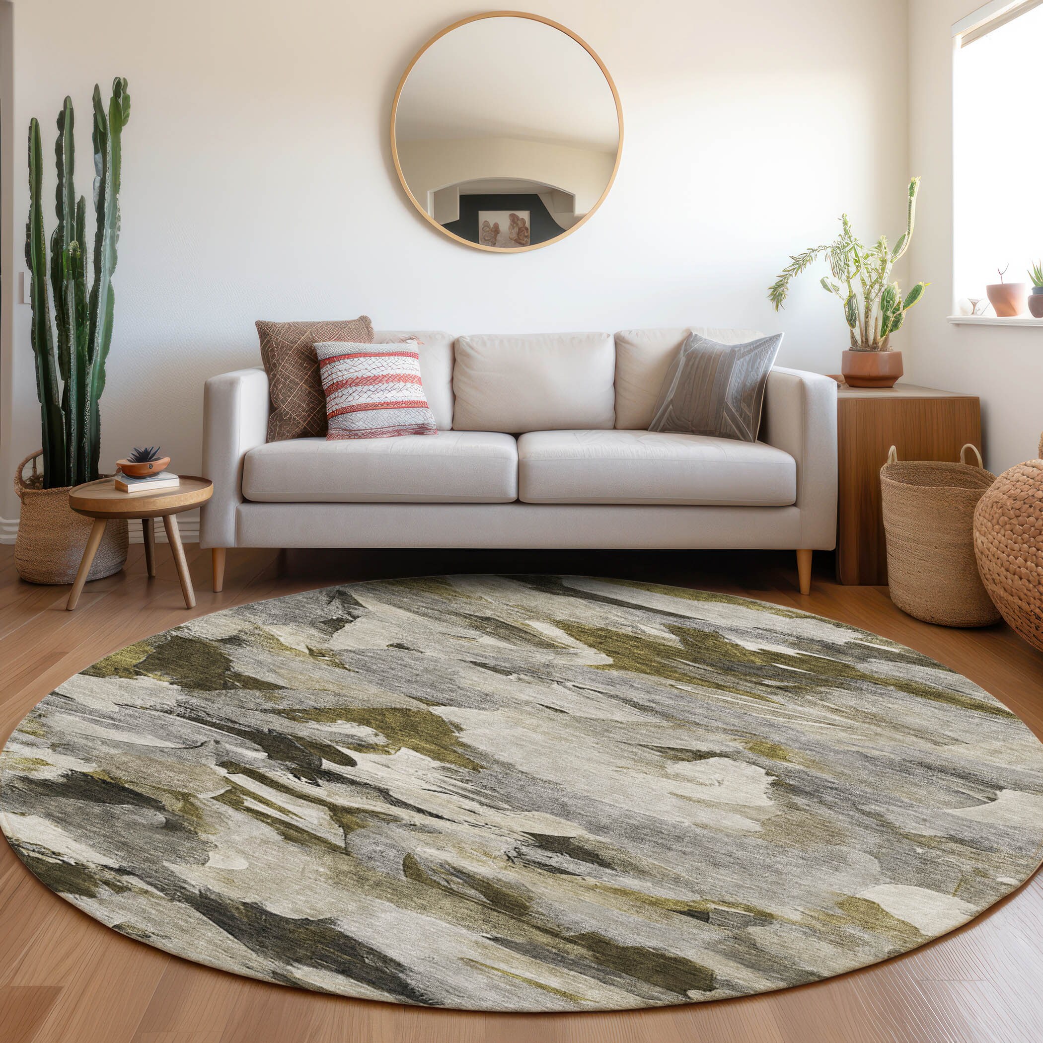 Addison Rugs ACN1075GN8RO Chantille ACN1075GN 8 x 8 (ft) Polyester Granite Round Indoor/Outdoor Geometric Machine washable Area rug