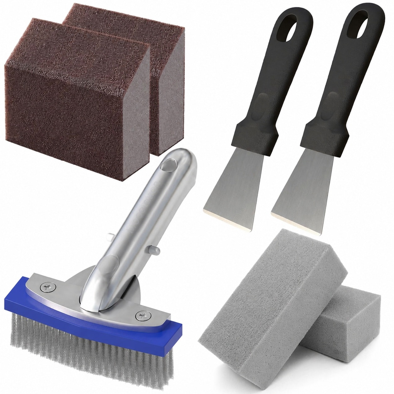 Etokfoks  Pool Pumice Stone and 5 in Stainless Steel Pool Brush Set with EZ Clip Handle for Rust Stain Removal