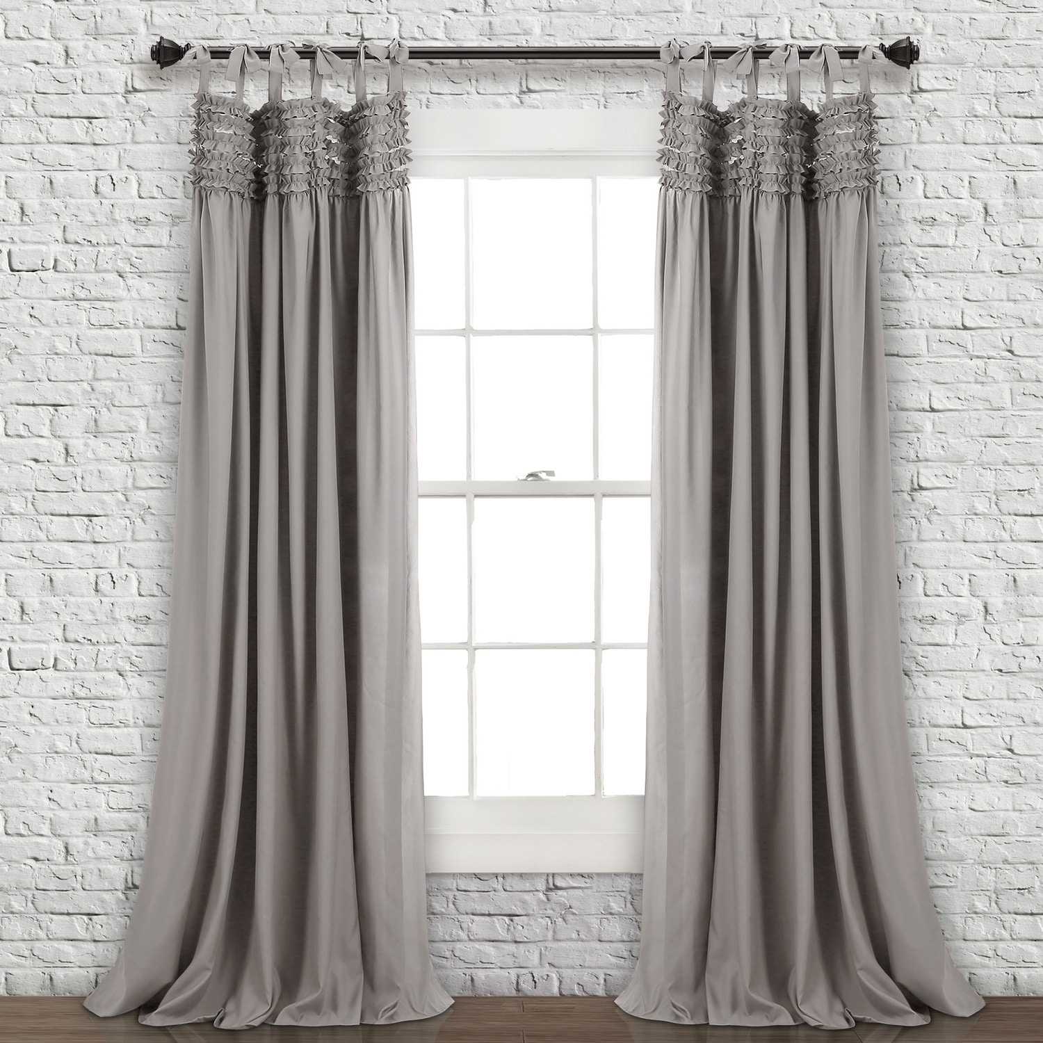 Lush Decor 16T002455 84-Inches Gray Tie top Curtain panel pair