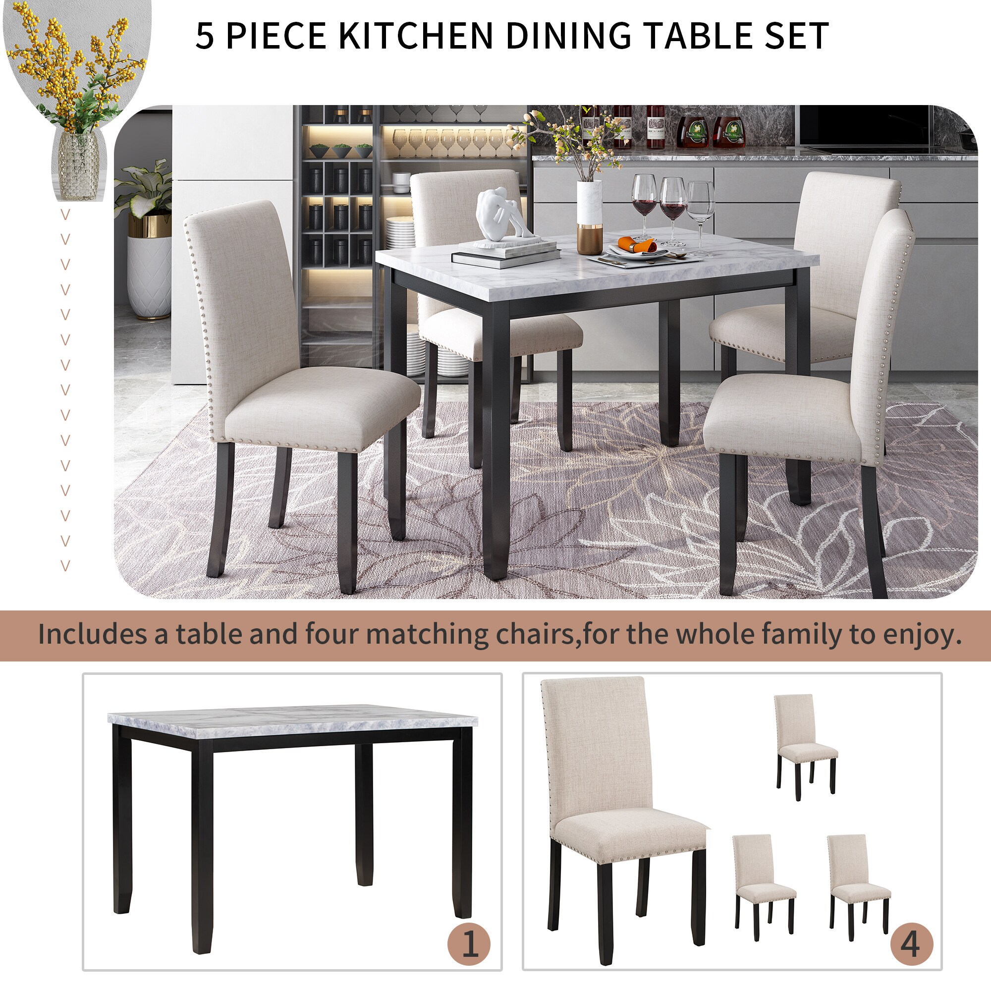 Qualler White Contemporary/Modern Dining Room Set with Rectangular ...