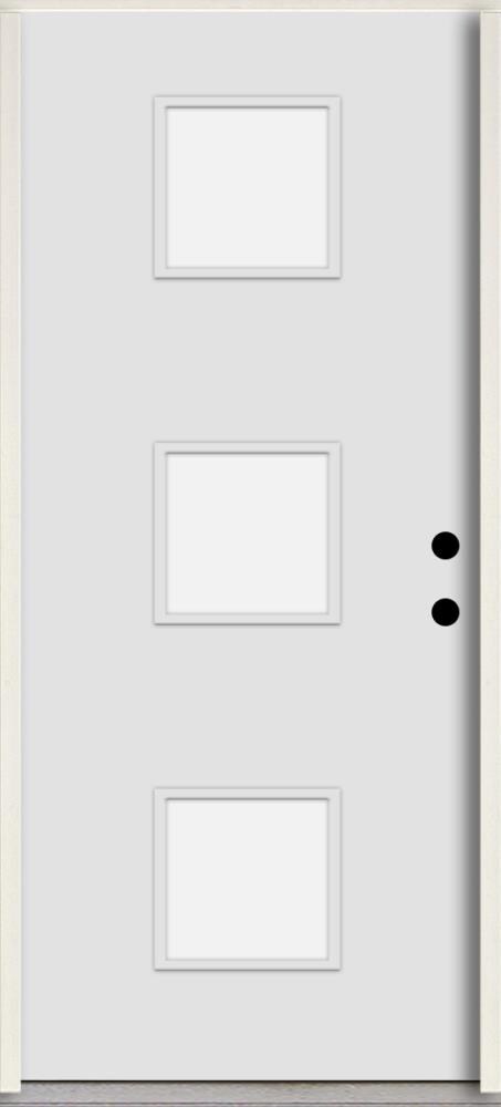 RELIABILT LO1066318 Spotlights 32-in x 80-in x 4-5/8-in Fiberglass 1/4 lite Left-hand inswing Arctic White Paint Painted Prehung Front Door Insulating core