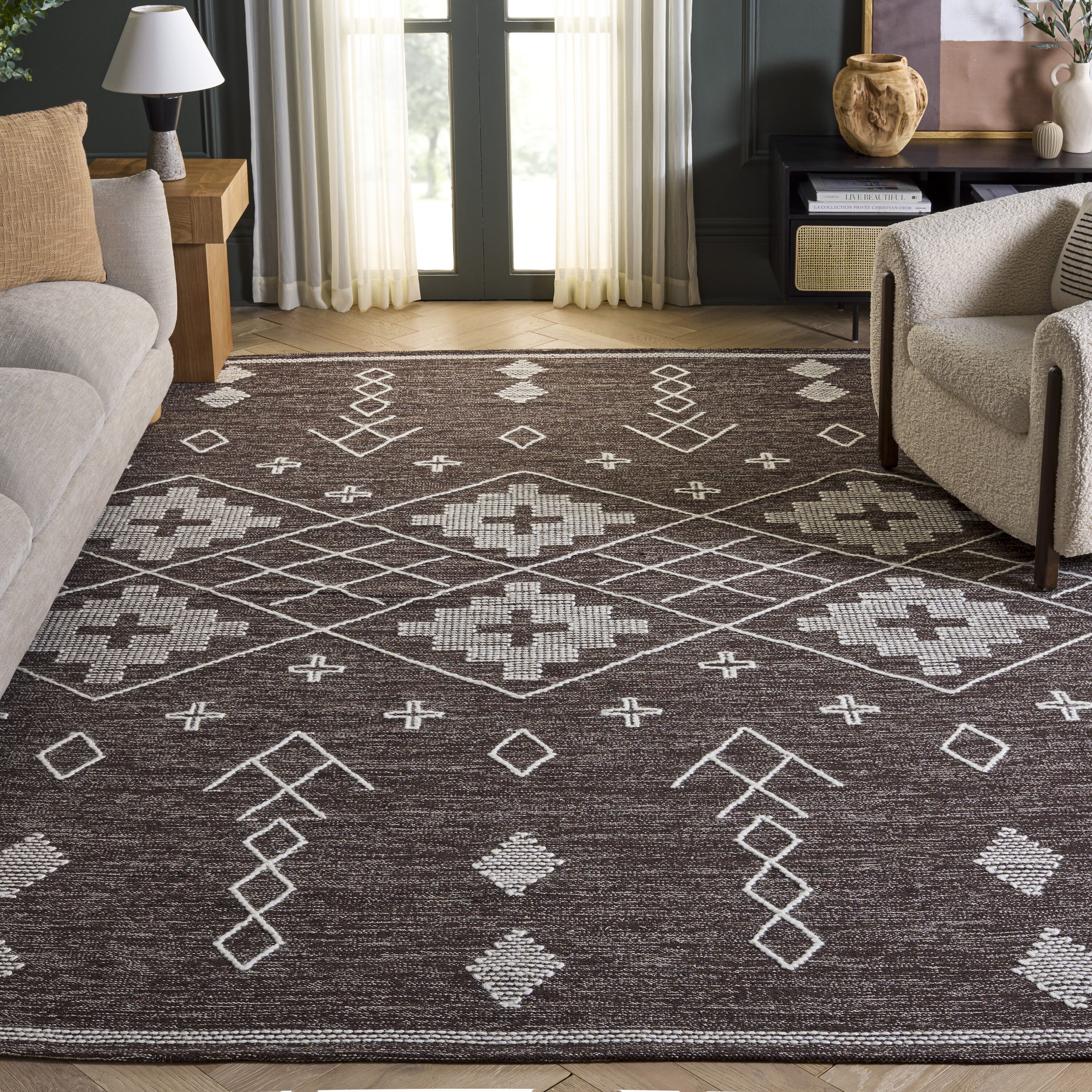 Kilim 851T Brown Ivory 8in x 10in Rug