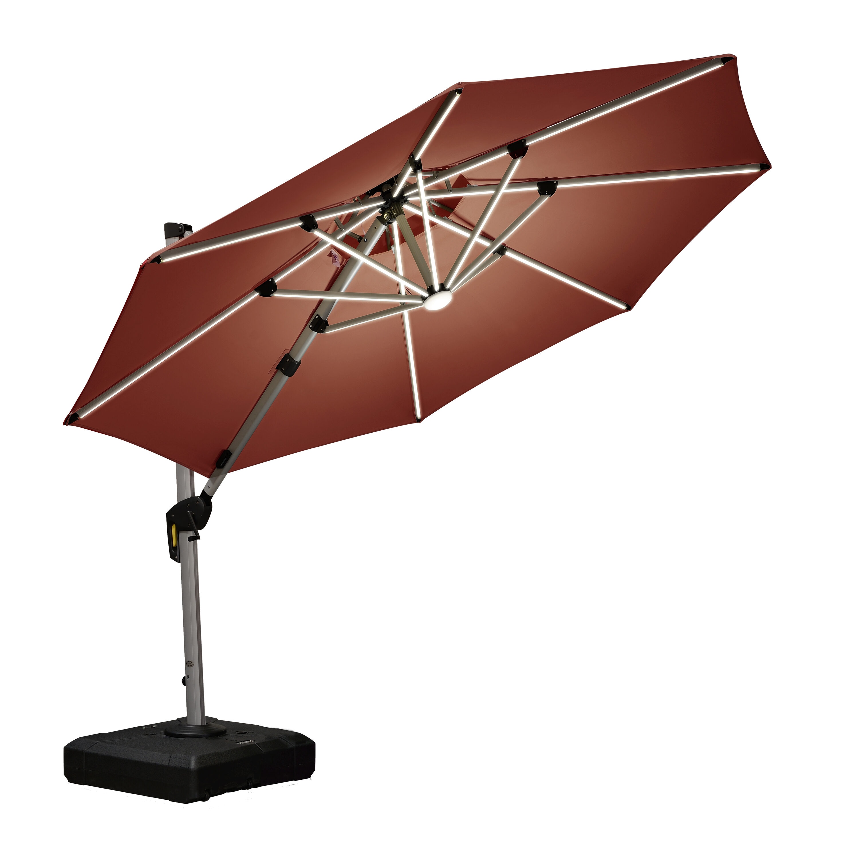 PURPLE LEAF LSGLRRDT10-TR 10-ft Aluminum Red Crank Cantilever Patio Umbrella with Lights and