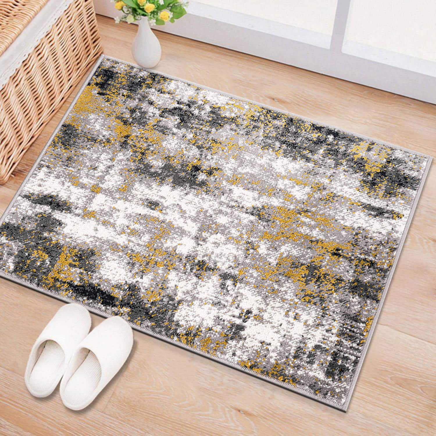 World Rug Gallery 978YELLOW2X3 2 x 3 (ft) Loomed Polypropylene Yellow Rectangular Indoor Distressed/Overdyed Area rug