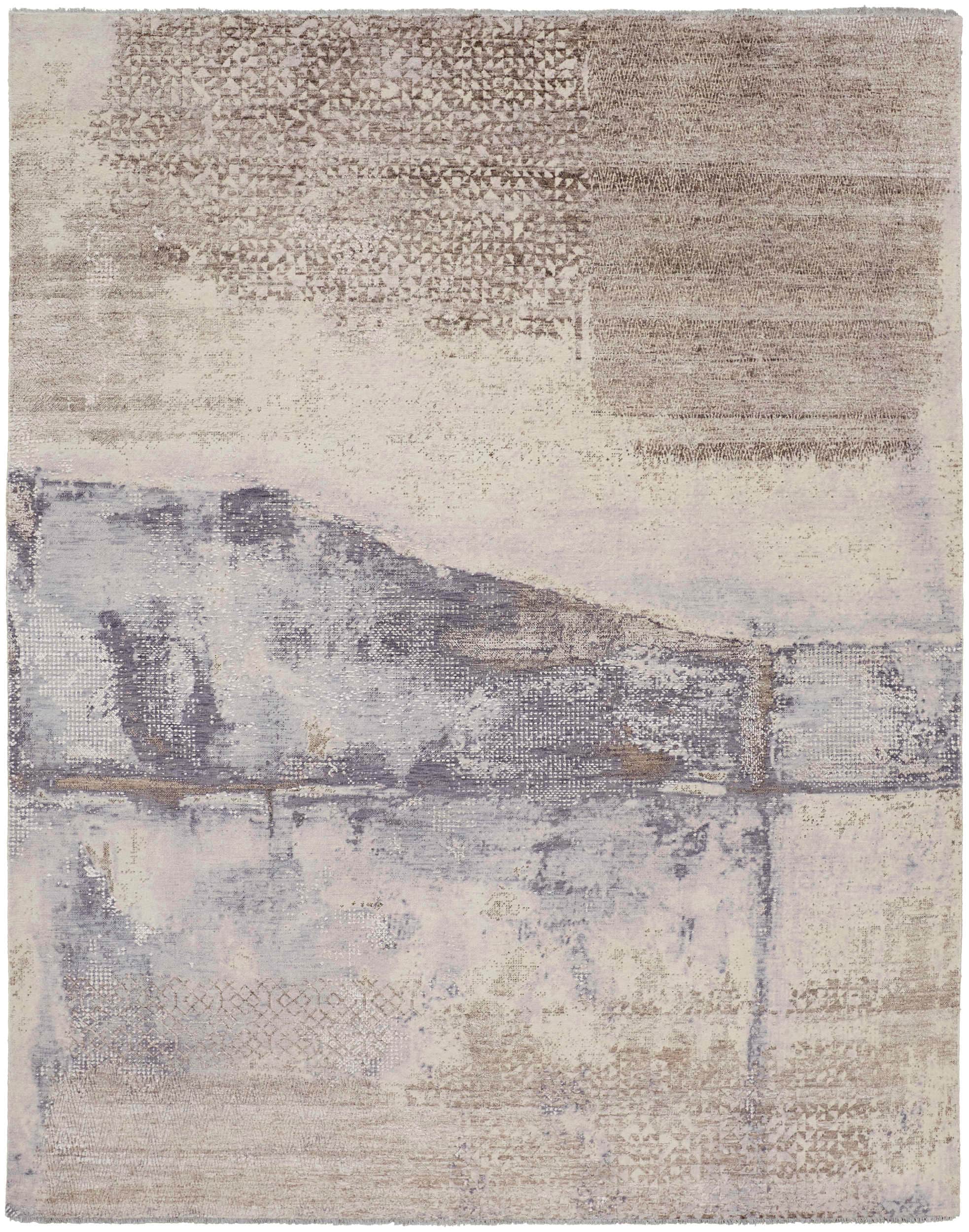 Room Envy SEDR6012SLVBGEF99 8 x 10 (ft) Knotted Wool Tan/Blue Rectangular Indoor Abstract Area rug