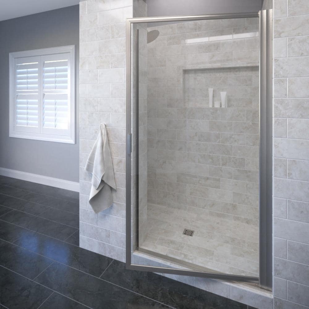 Basco SOPN00A3467XPBN Sopora Brushed Nickel 33-1/8-in to 34-7/8-in W x 67.0-Inches H Framed Pivot Shower door 3/16-in Thick Clear Glass