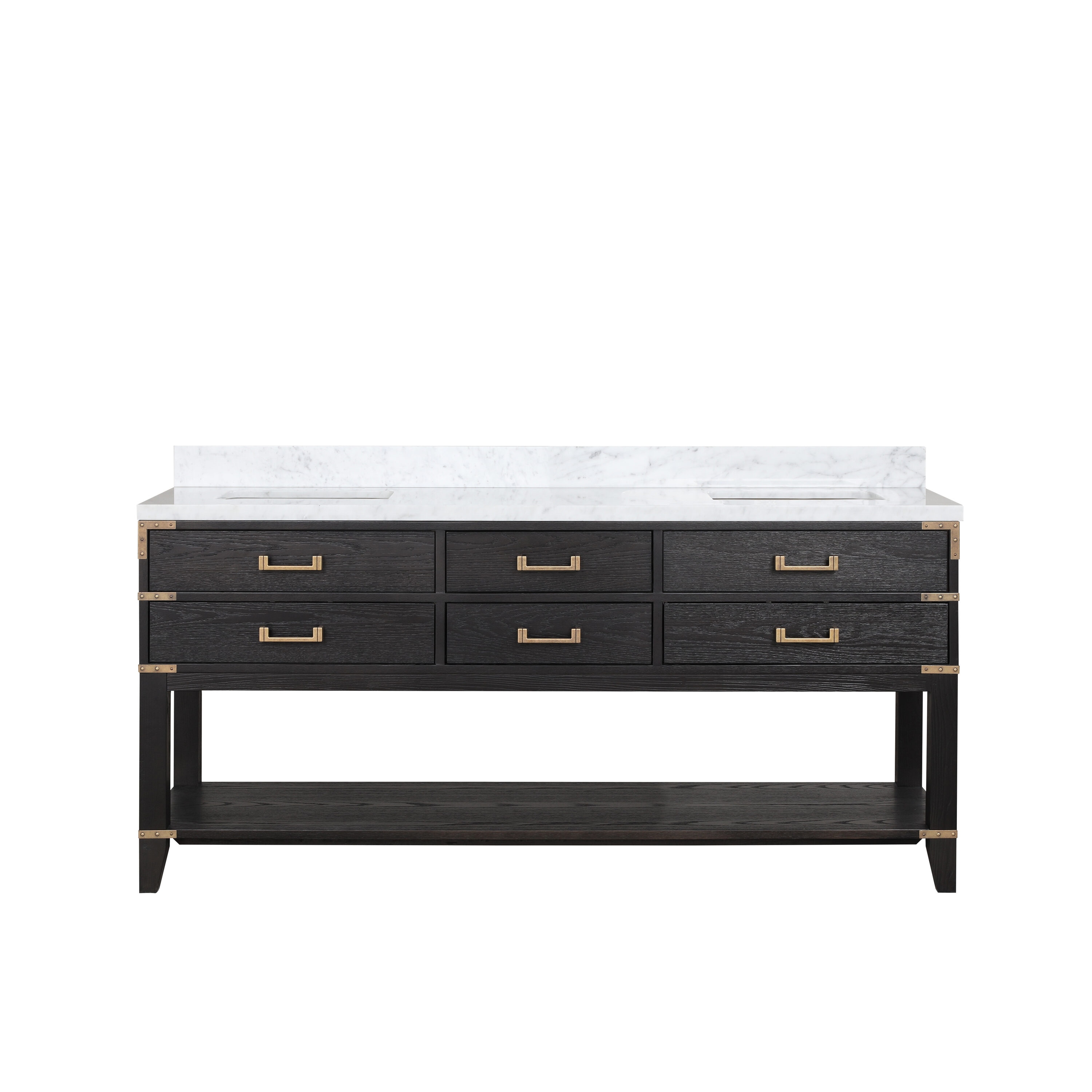 Lexora LVGR72DJ100 Greenberg 72-in Black Oak Undermount Double sink Bathroom Vanity with White Carrara Marble Marble Top