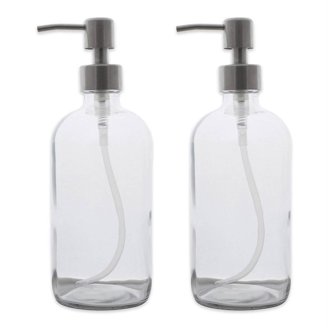 Soap Dispenser Glass Bottles with Stainless Steel Pumps Set of 3 Black 8 oz