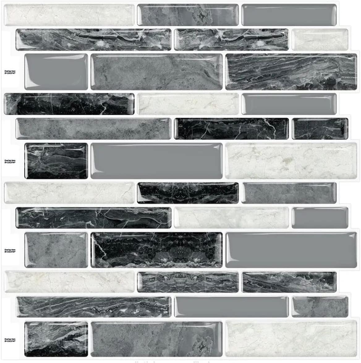 Dewoo Peel and Stick 3D Self Adhesive Wall Tiles for Kitchen Bathroom Marble Gray 10 Sheets 12 x 12 Inch