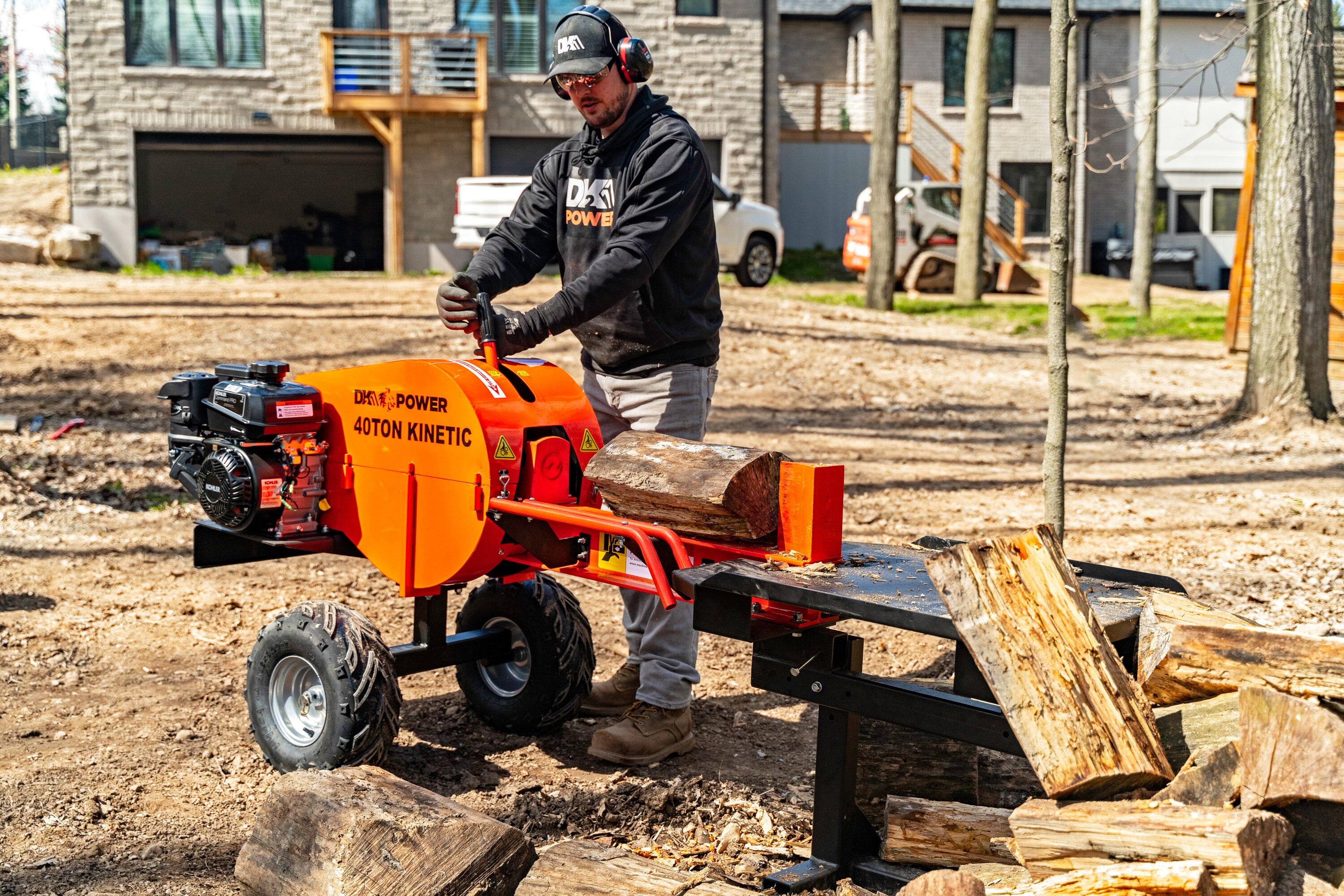 Landworks Log Splitter Portable 20 Ton Rapid Auto Return Ram System Bucher  Gear Pump 7HP Engine Horizontal Full Beam Steel Wedge Firewood Splitting