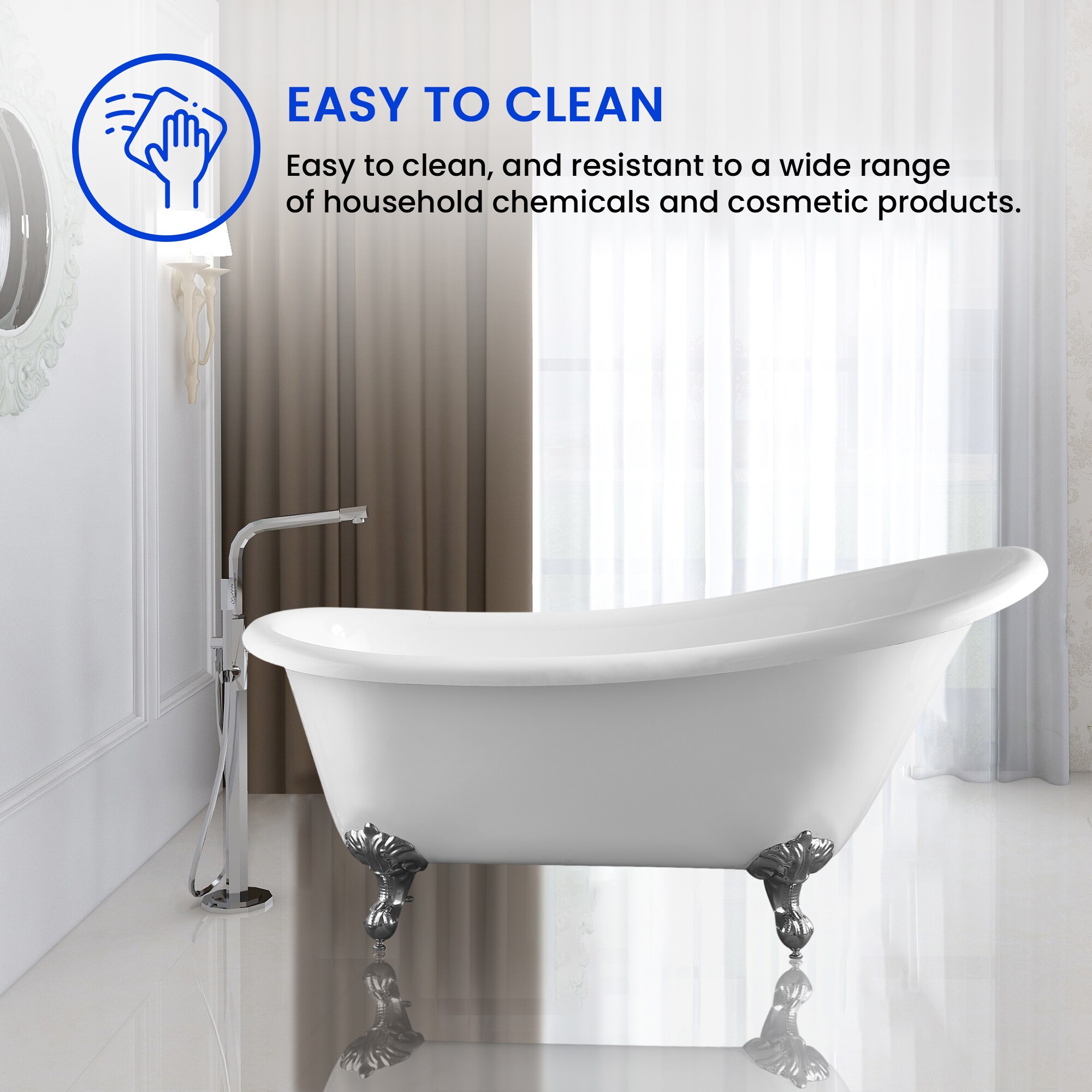 67" White Acrylic Clawfoot Freestanding Bathtub