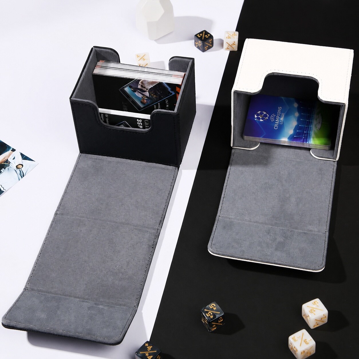 KIWDZFU 2 pcs Leather Deck Card Box Large Capacity Holds 100 Sleeved ...