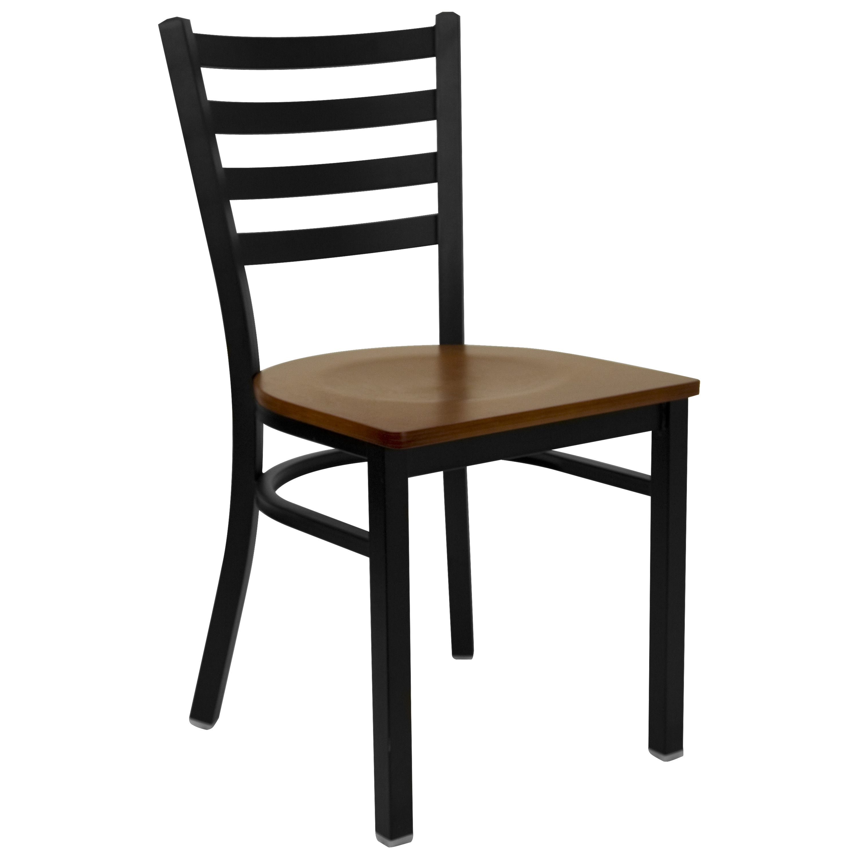 Emma + Oliver - Black Ladder Back Metal Restaurant Chair - Cherry Wood Seat