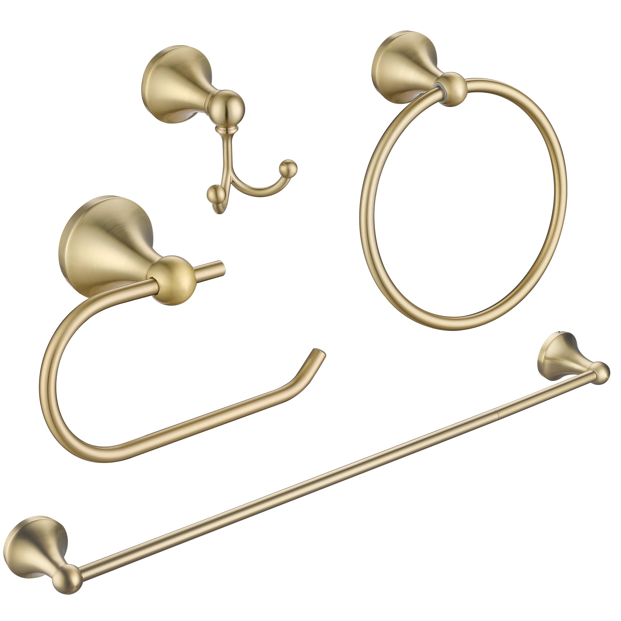 Lovav Light Gold 4 Piece Bathroom Hardware Set Stainless Steel Wall Mounted Towel Bar Toilet Paper Holder Hand Towel Holder Robe Hooks