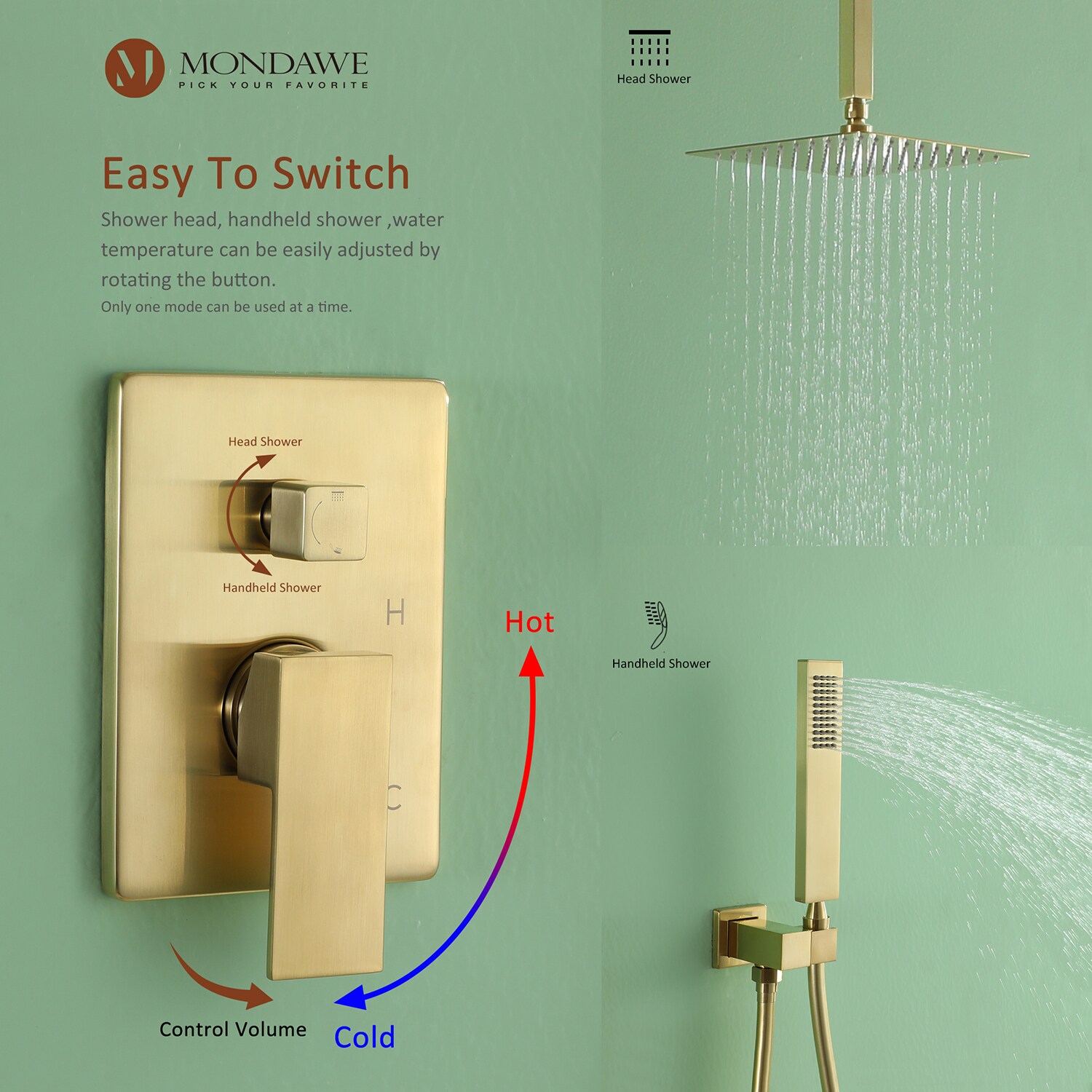 Mondawe WF6640-10BG Showerhead-Bar-Panels - View #6