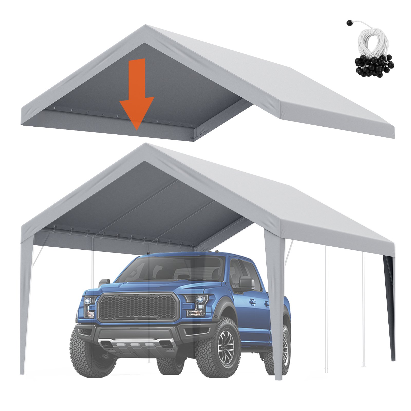 Mecale - 12-ft x 20-ft Carport Replacement Canopy Top Cover Gray Waterproof UV Garage Tent Tarp