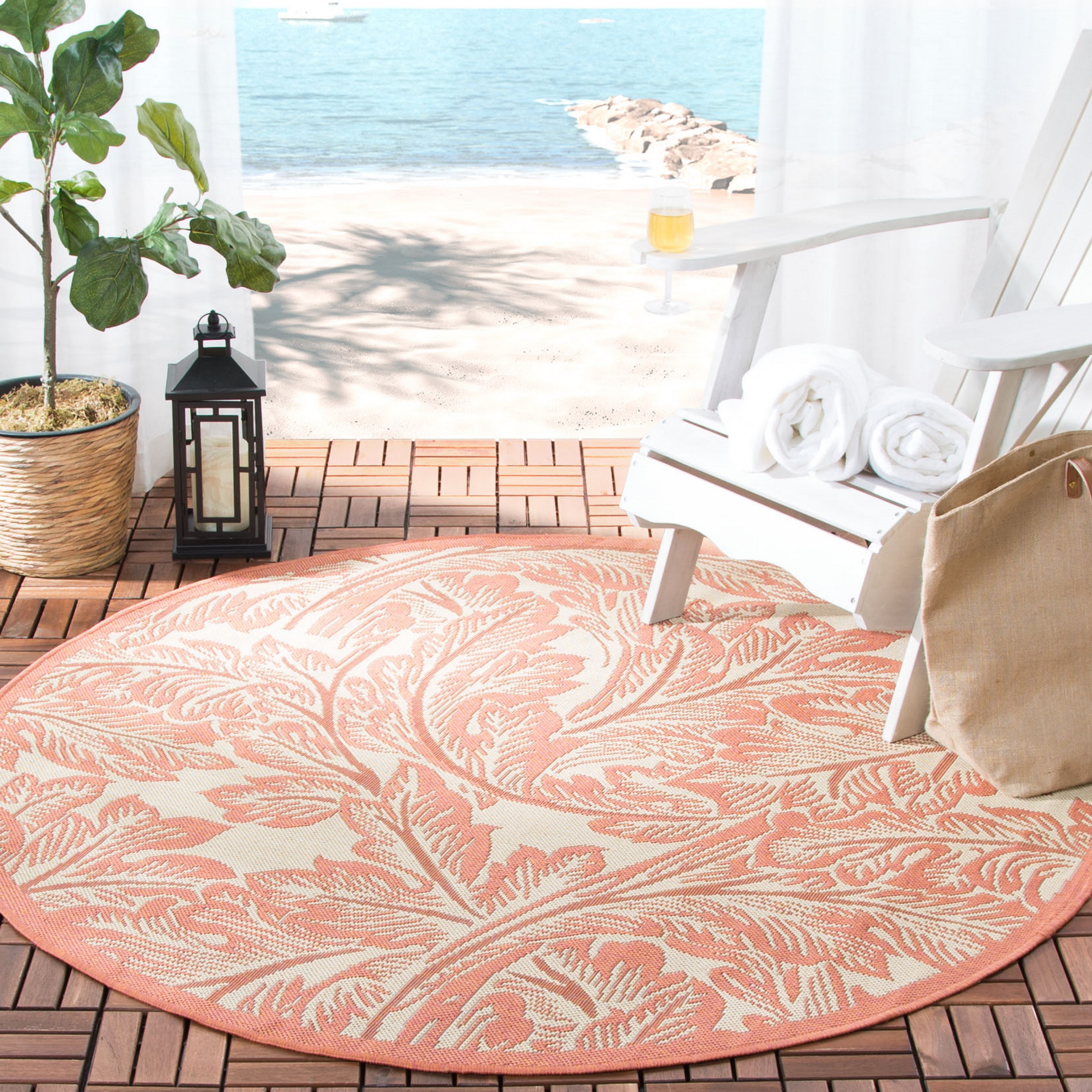 Safavieh CY2996-3201-5R Courtyard Morel 5 x 5 (ft) Loomed Polypropylene Natural/Terra Round Indoor/Outdoor Floral/Botanical Coastal Area rug